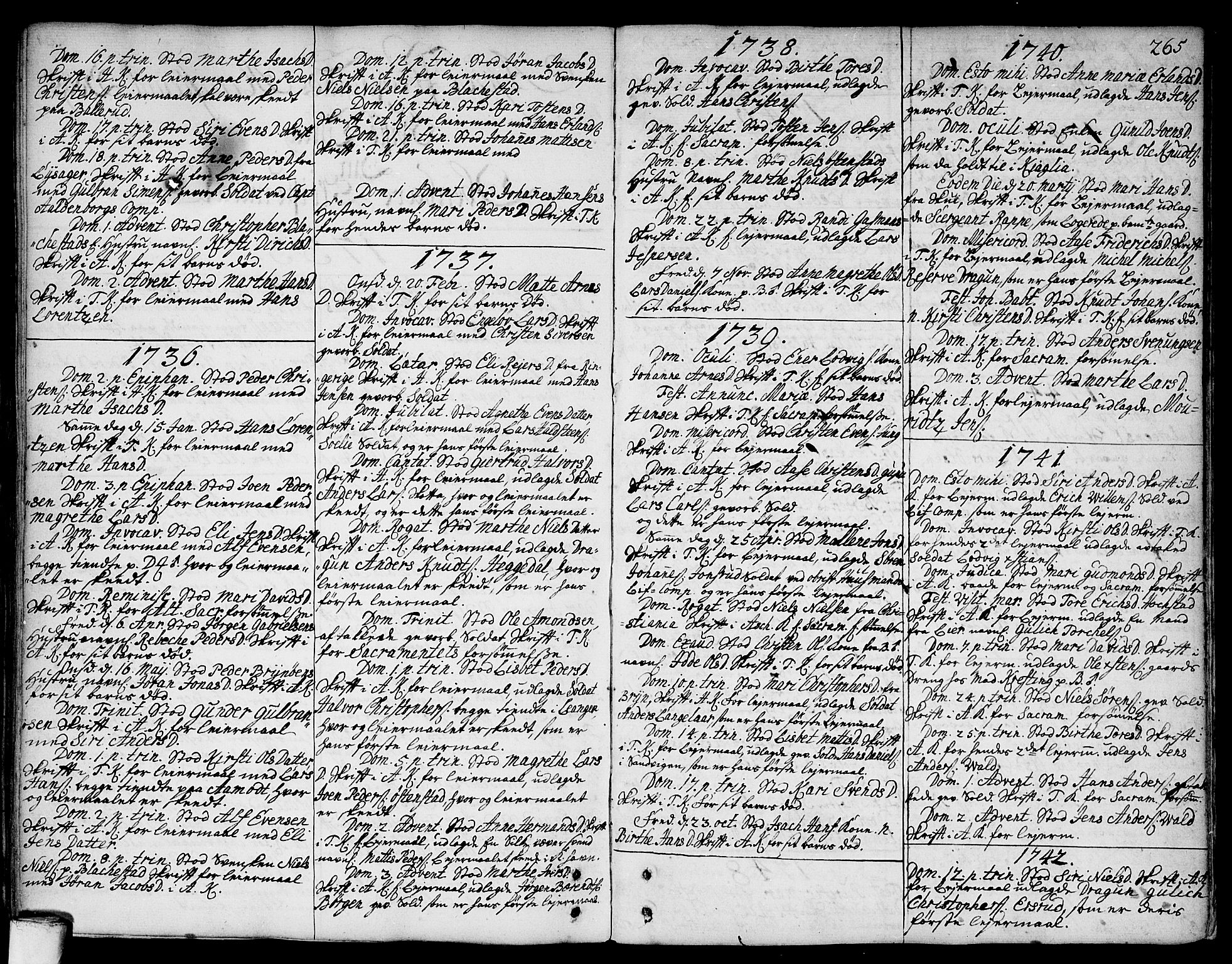 Asker prestekontor Kirkebøker, SAO/A-10256a/F/Fa/L0002: Parish register (official) no. I 2, 1733-1766, p. 265