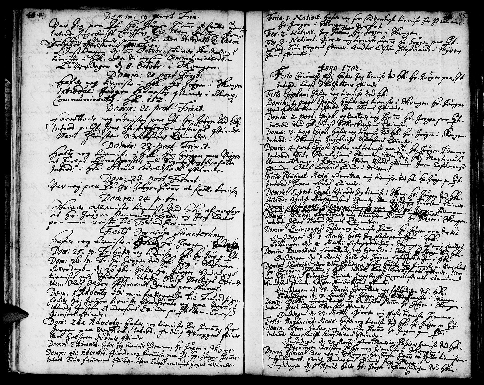 Ministerialprotokoller, klokkerbøker og fødselsregistre - Sør-Trøndelag, SAT/A-1456/668/L0801: Parish register (official) no. 668A01, 1695-1716, p. 44-45