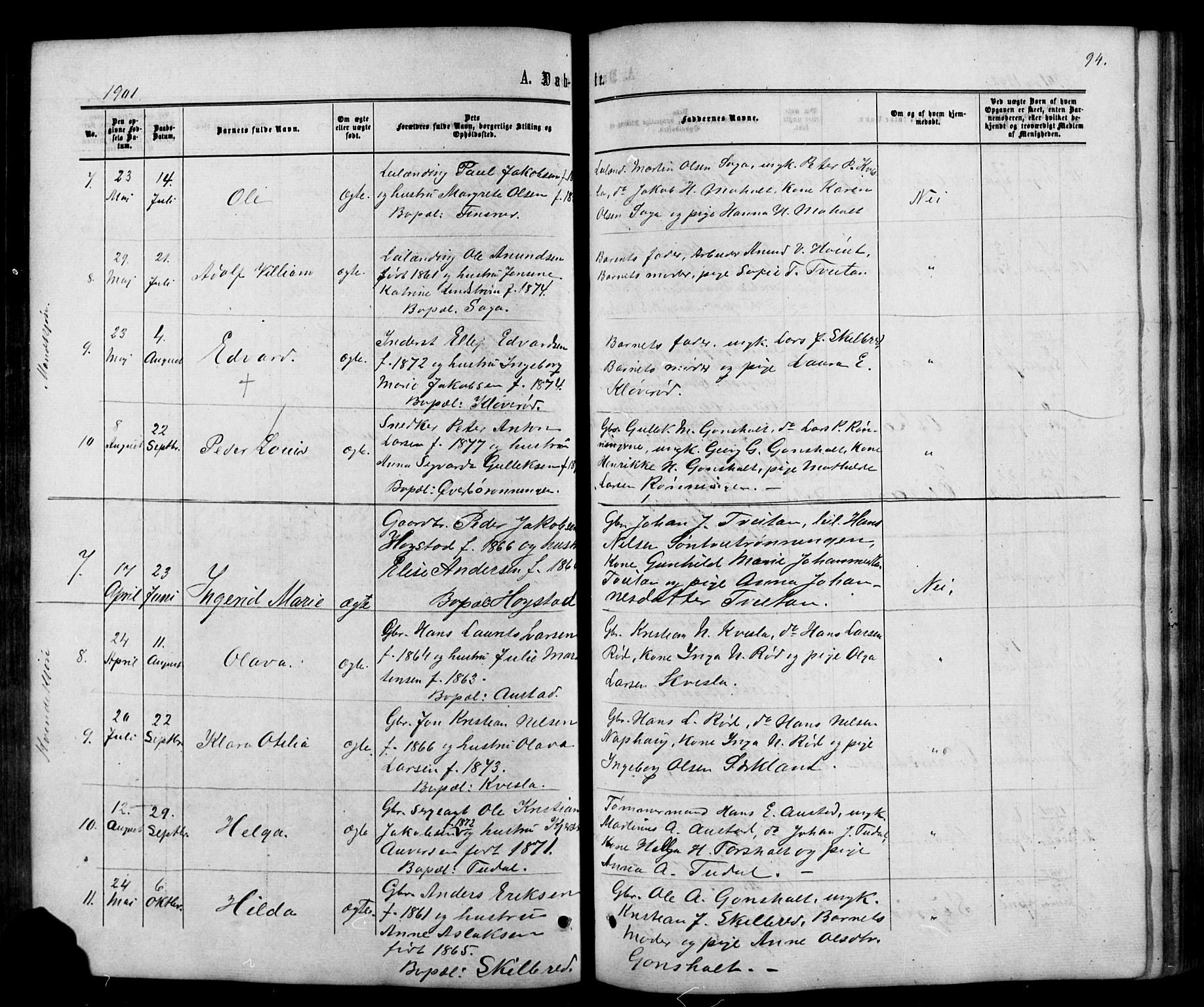 Siljan kirkebøker, AV/SAKO-A-300/G/Ga/L0002: Parish register (copy) no. 2, 1864-1908, p. 94