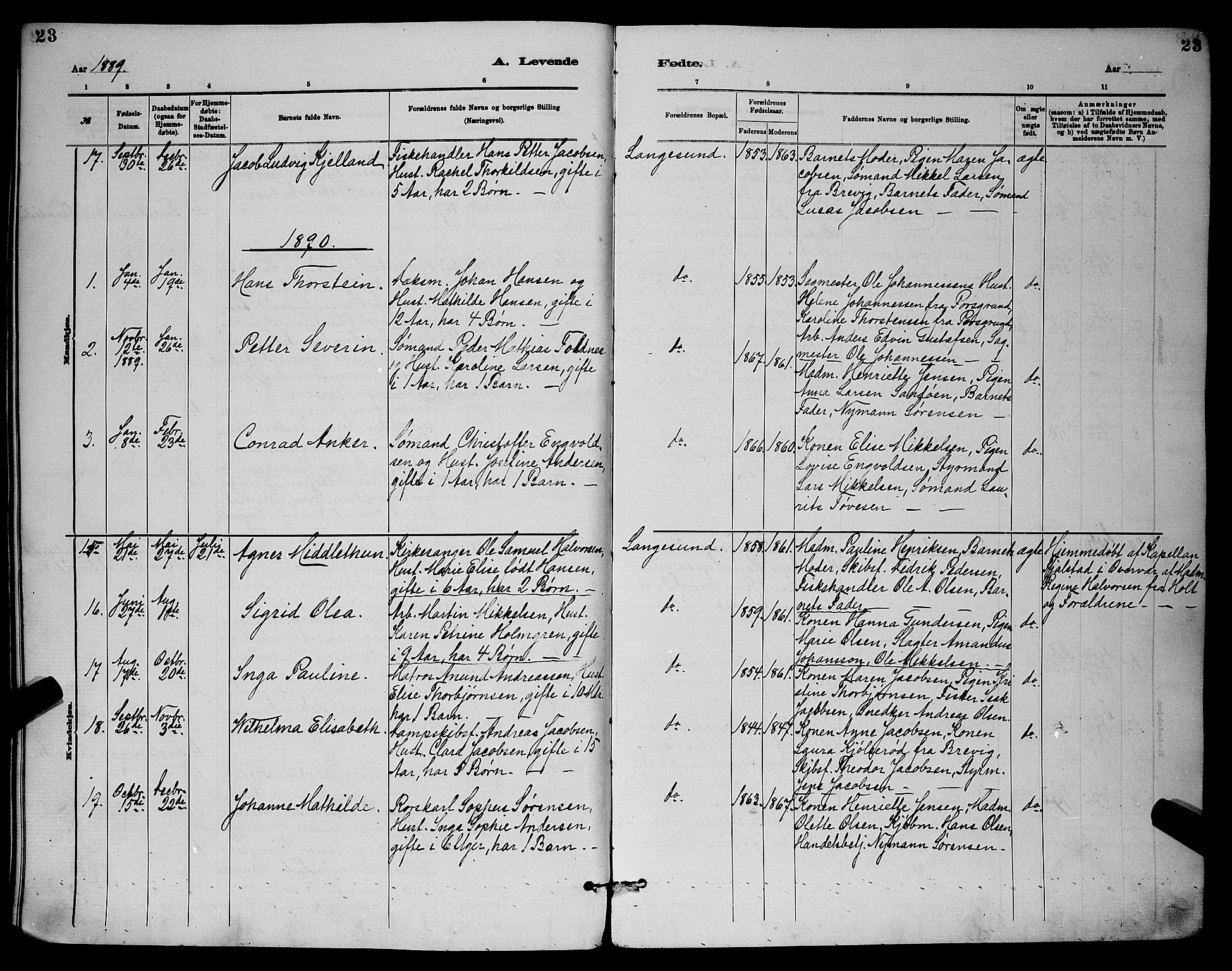 Langesund kirkebøker, SAKO/A-280/G/Ga/L0005: Parish register (copy) no. 5, 1884-1898, p. 23