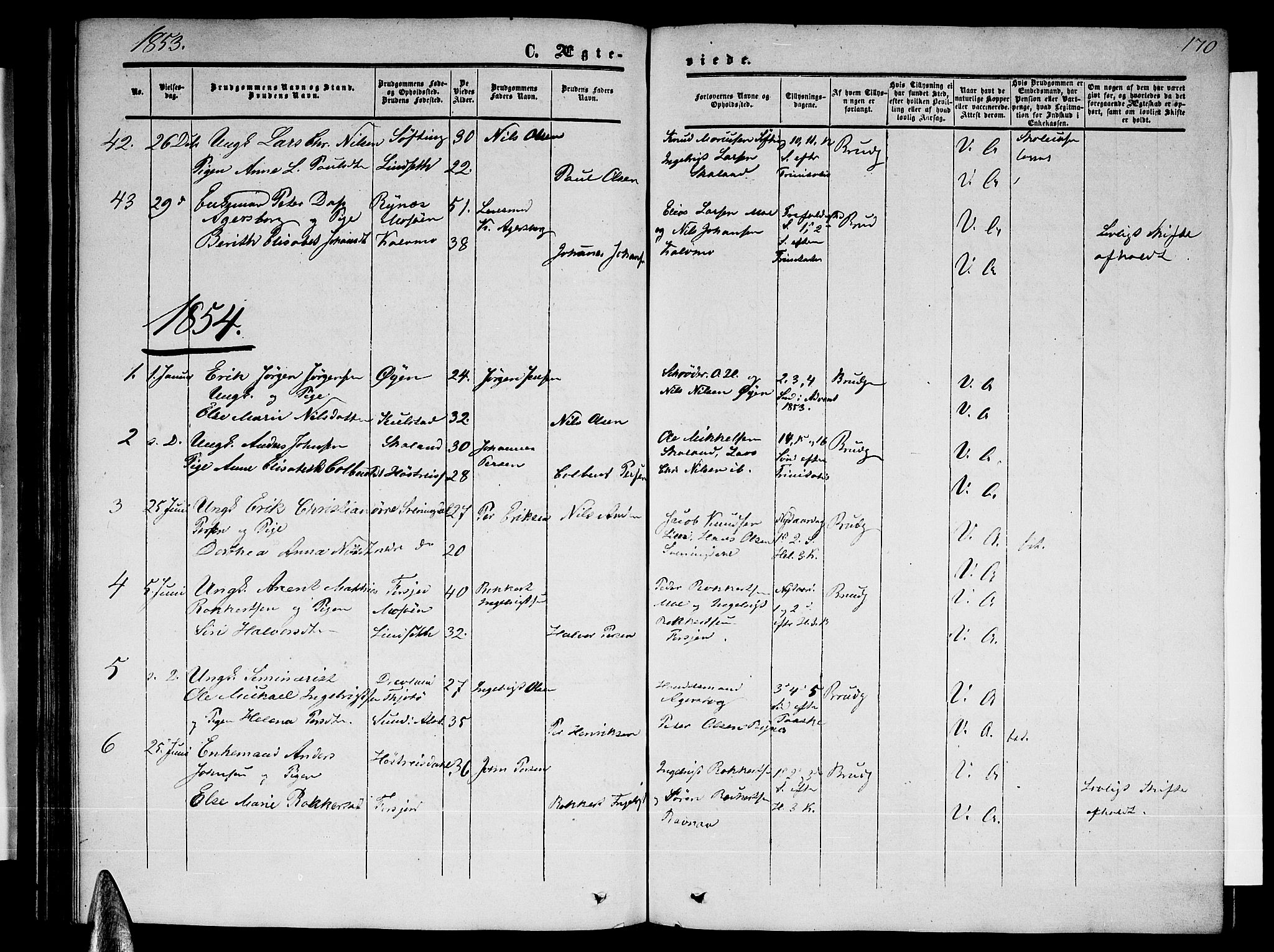 Ministerialprotokoller, klokkerbøker og fødselsregistre - Nordland, AV/SAT-A-1459/820/L0301: Parish register (copy) no. 820C03, 1851-1858, p. 170