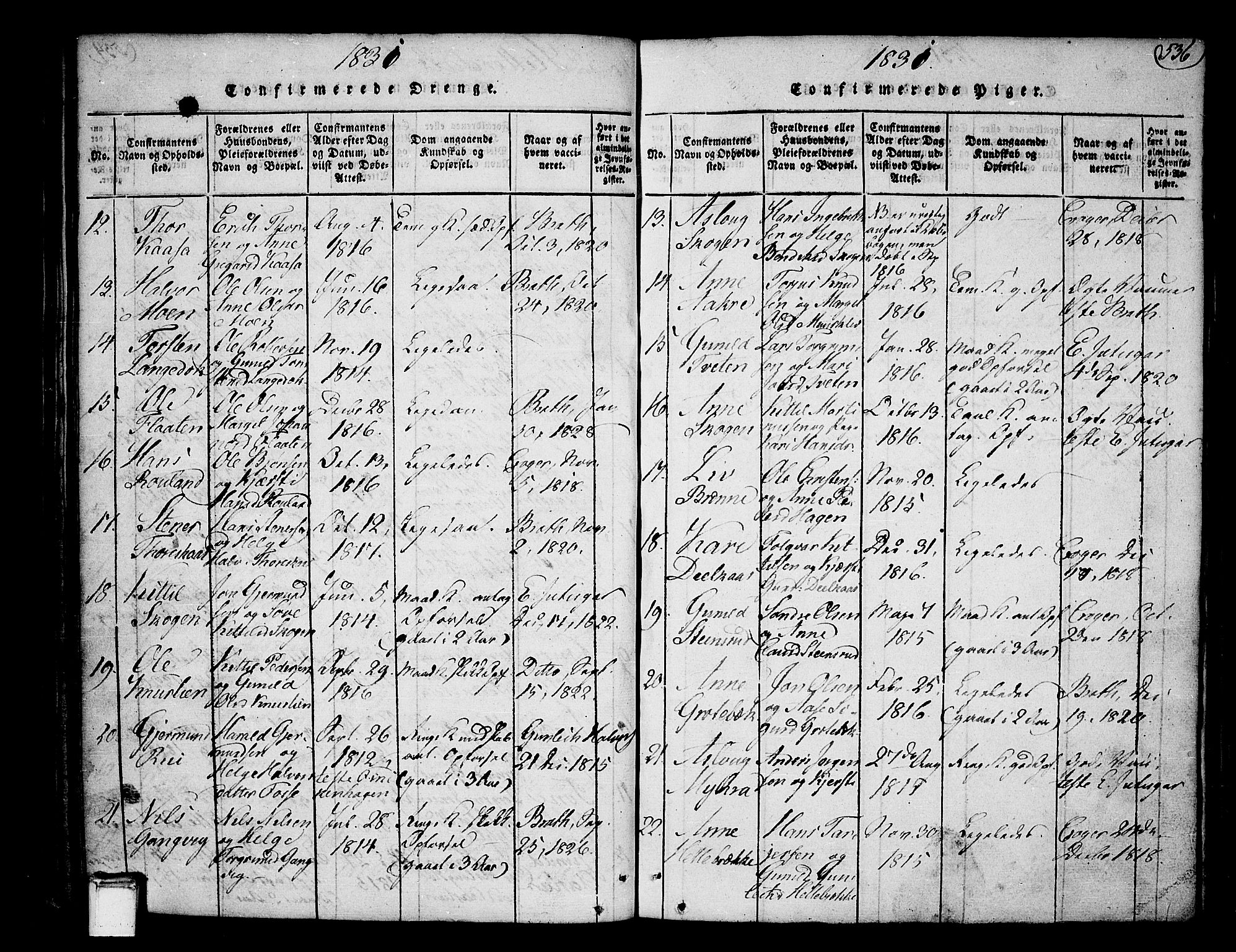 Heddal kirkebøker, AV/SAKO-A-268/F/Fa/L0005: Parish register (official) no. I 5, 1814-1837, p. 535-536