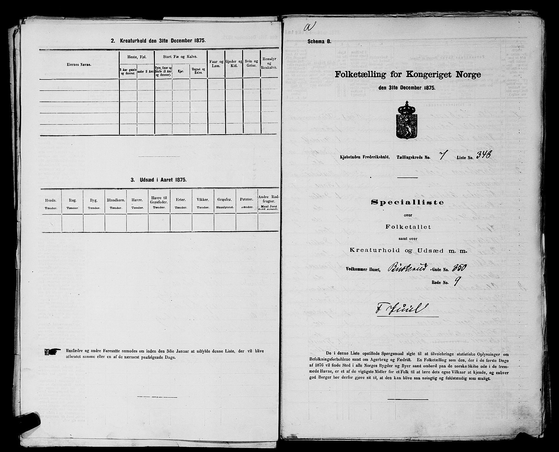 RA, 1875 census for 0101P Fredrikshald, 1875, p. 847