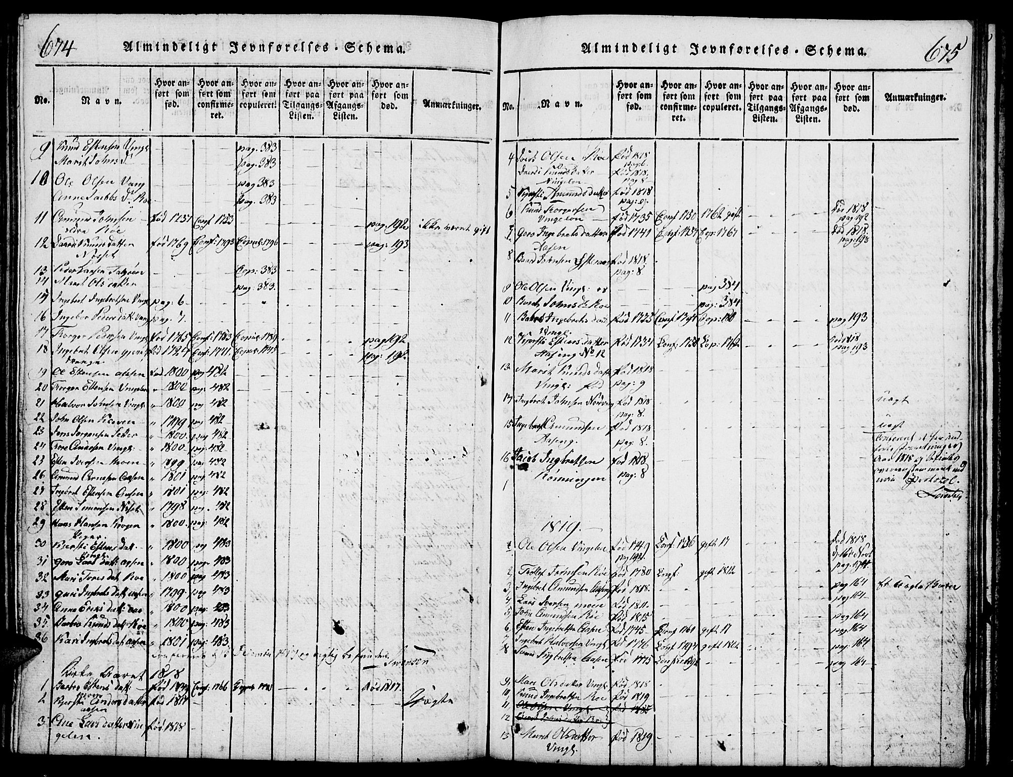 Tolga prestekontor, SAH/PREST-062/L/L0003: Parish register (copy) no. 3, 1815-1862, p. 674-675