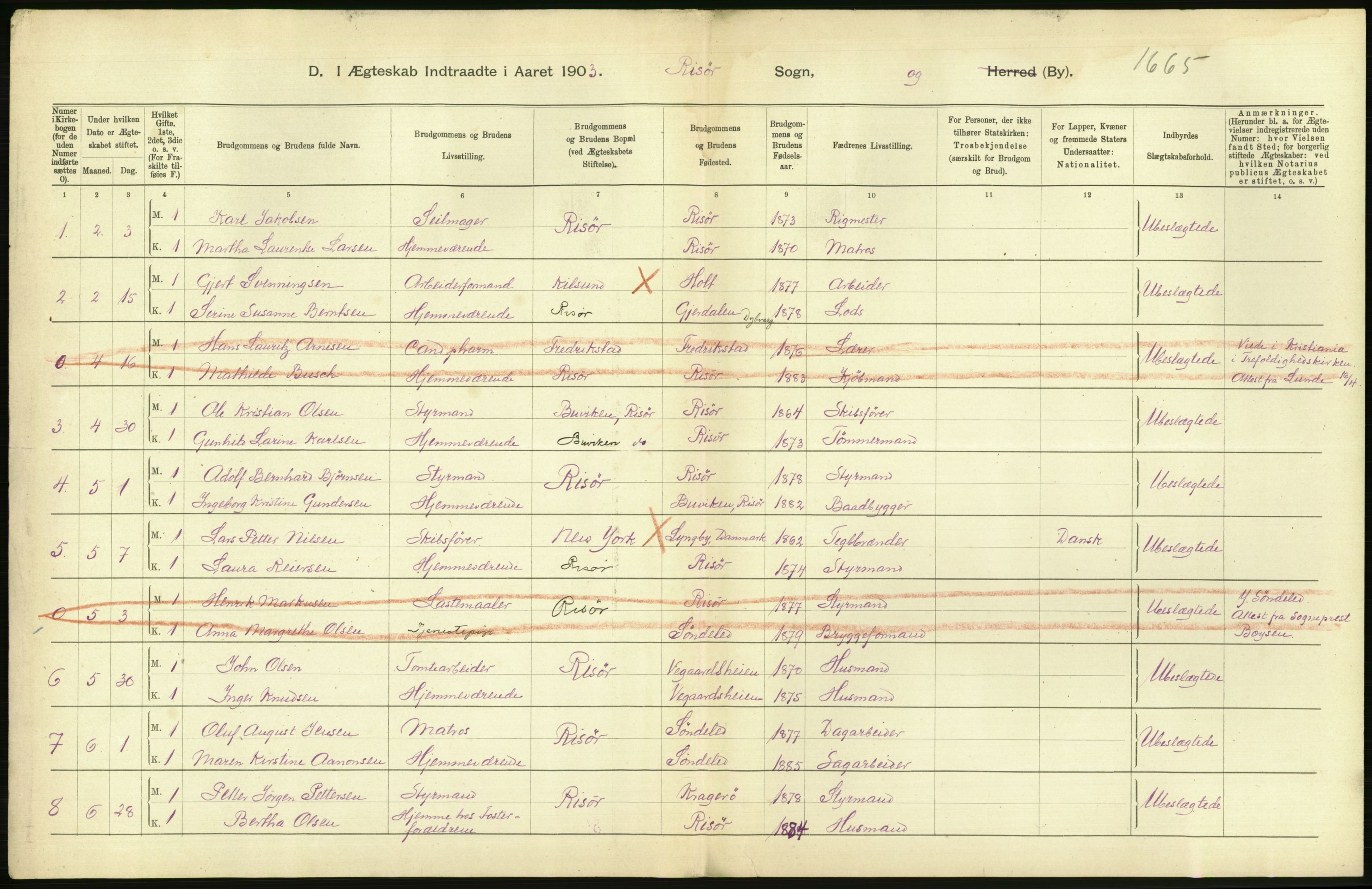 Statistisk sentralbyrå, Sosiodemografiske emner, Befolkning, AV/RA-S-2228/D/Df/Dfa/Dfaa/L0010: Nedenes amt: Fødte, gifte, døde, 1903, p. 344