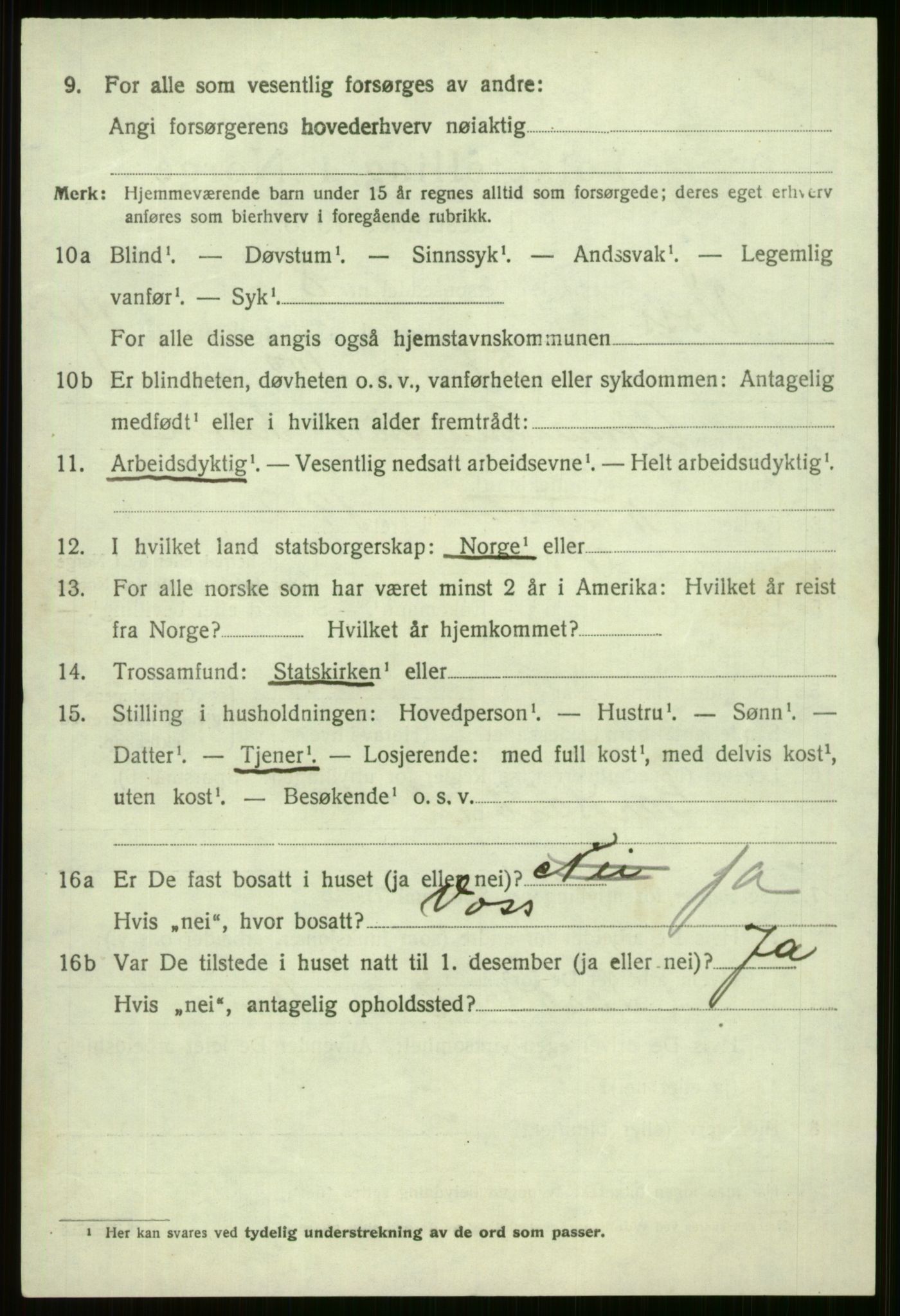 SAB, 1920 census for Voss, 1920, p. 12492