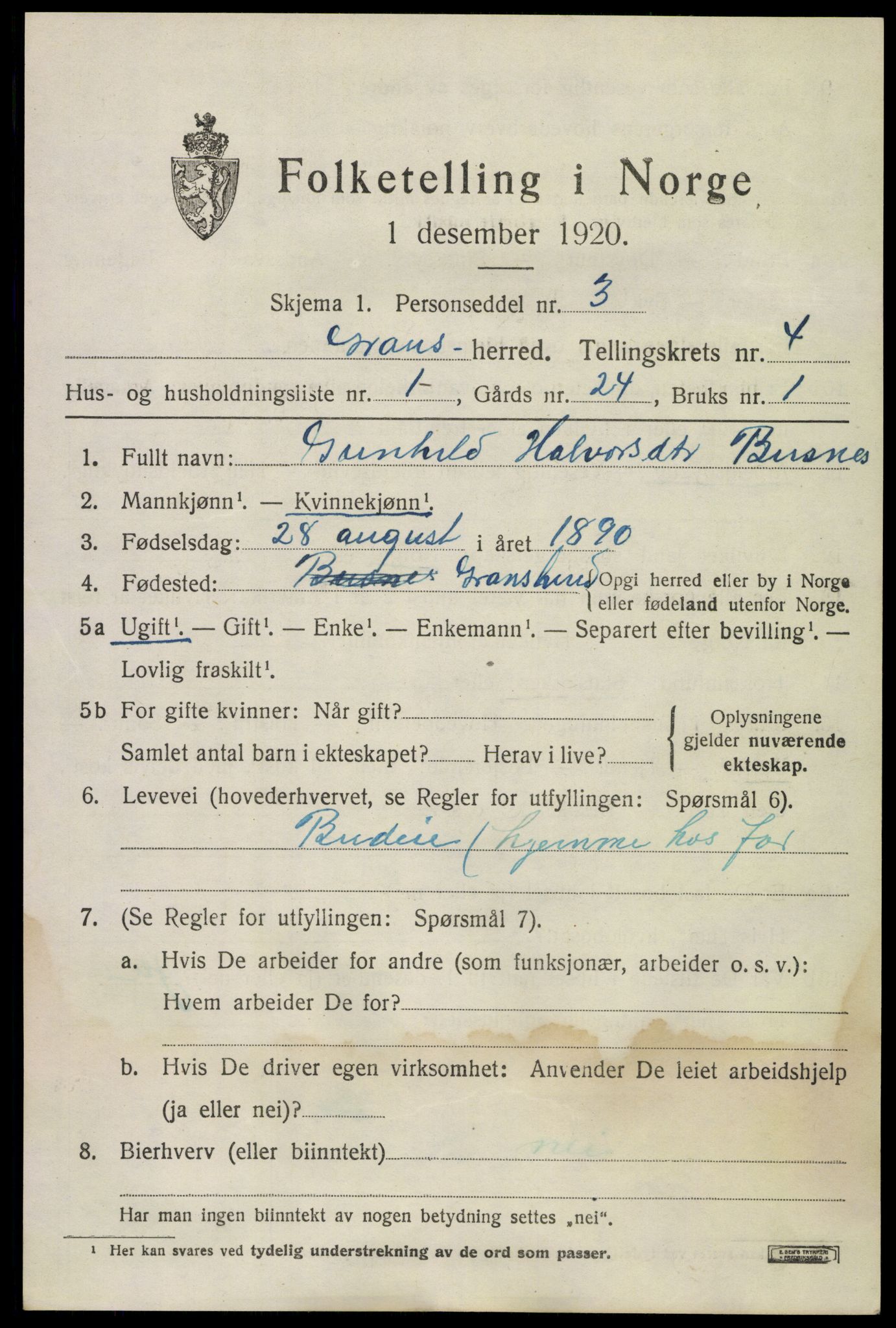 SAKO, 1920 census for Gransherad, 1920, p. 1776