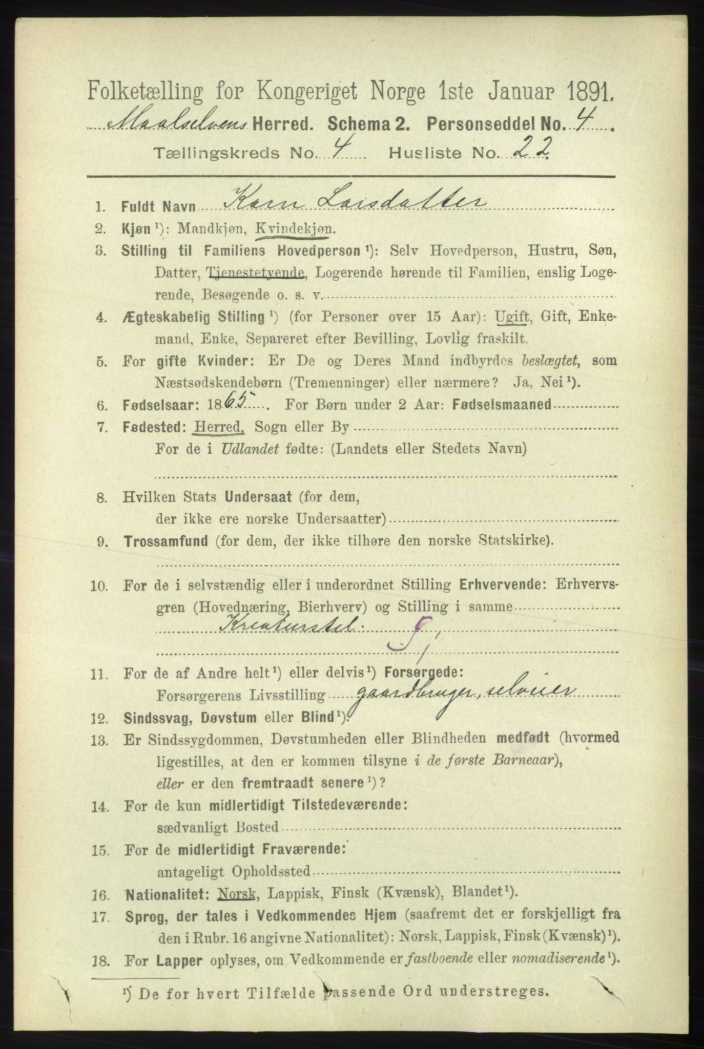 RA, 1891 census for 1924 Målselv, 1891, p. 1229