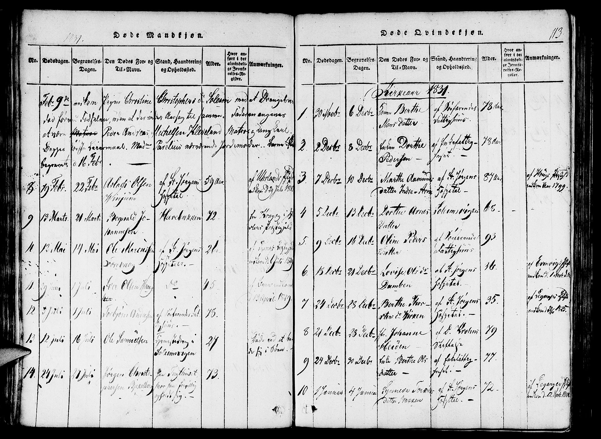 St. Jørgens hospital og Årstad sokneprestembete, AV/SAB-A-99934: Parish register (official) no. A 3, 1815-1843, p. 113