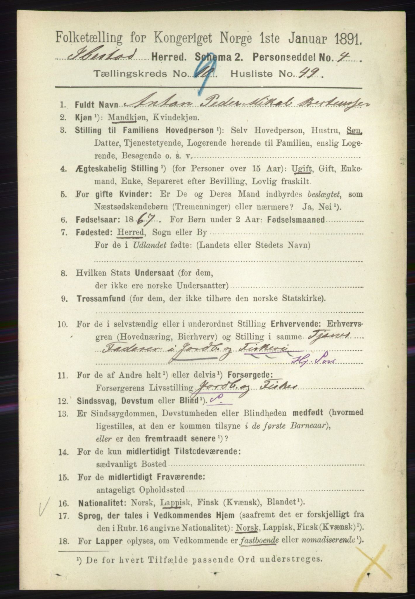 RA, 1891 census for 1917 Ibestad, 1891, p. 6280