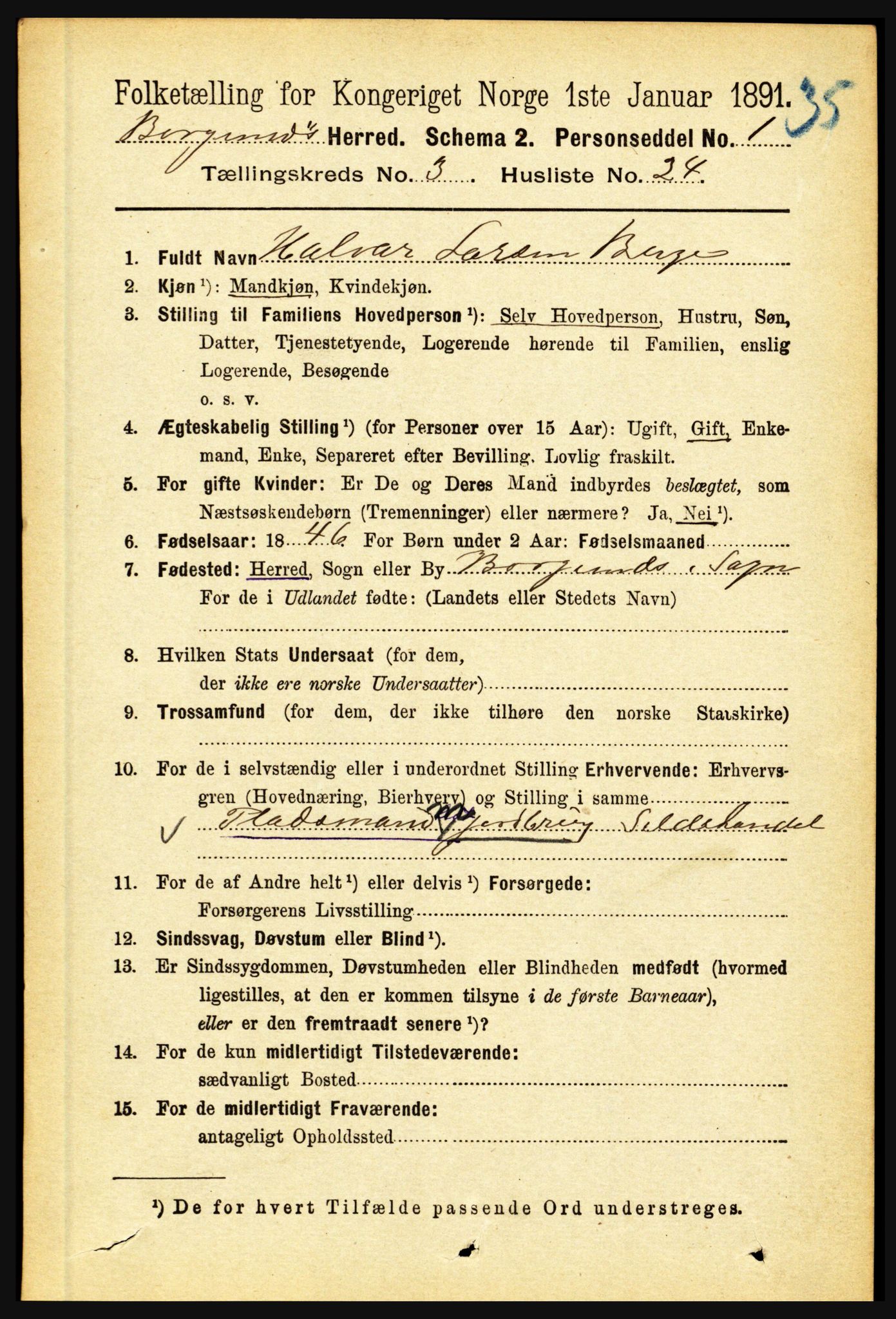 RA, 1891 census for 1423 Borgund, 1891, p. 782