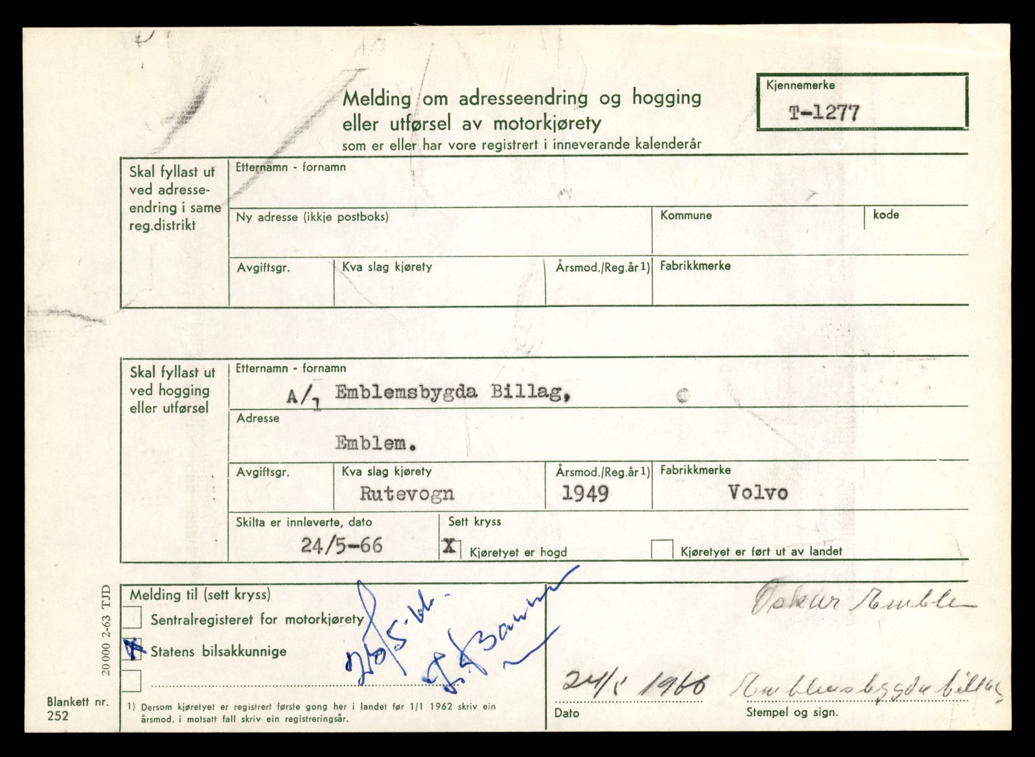 Møre og Romsdal vegkontor - Ålesund trafikkstasjon, AV/SAT-A-4099/F/Fe/L0011: Registreringskort for kjøretøy T 1170 - T 1289, 1927-1998, p. 2501