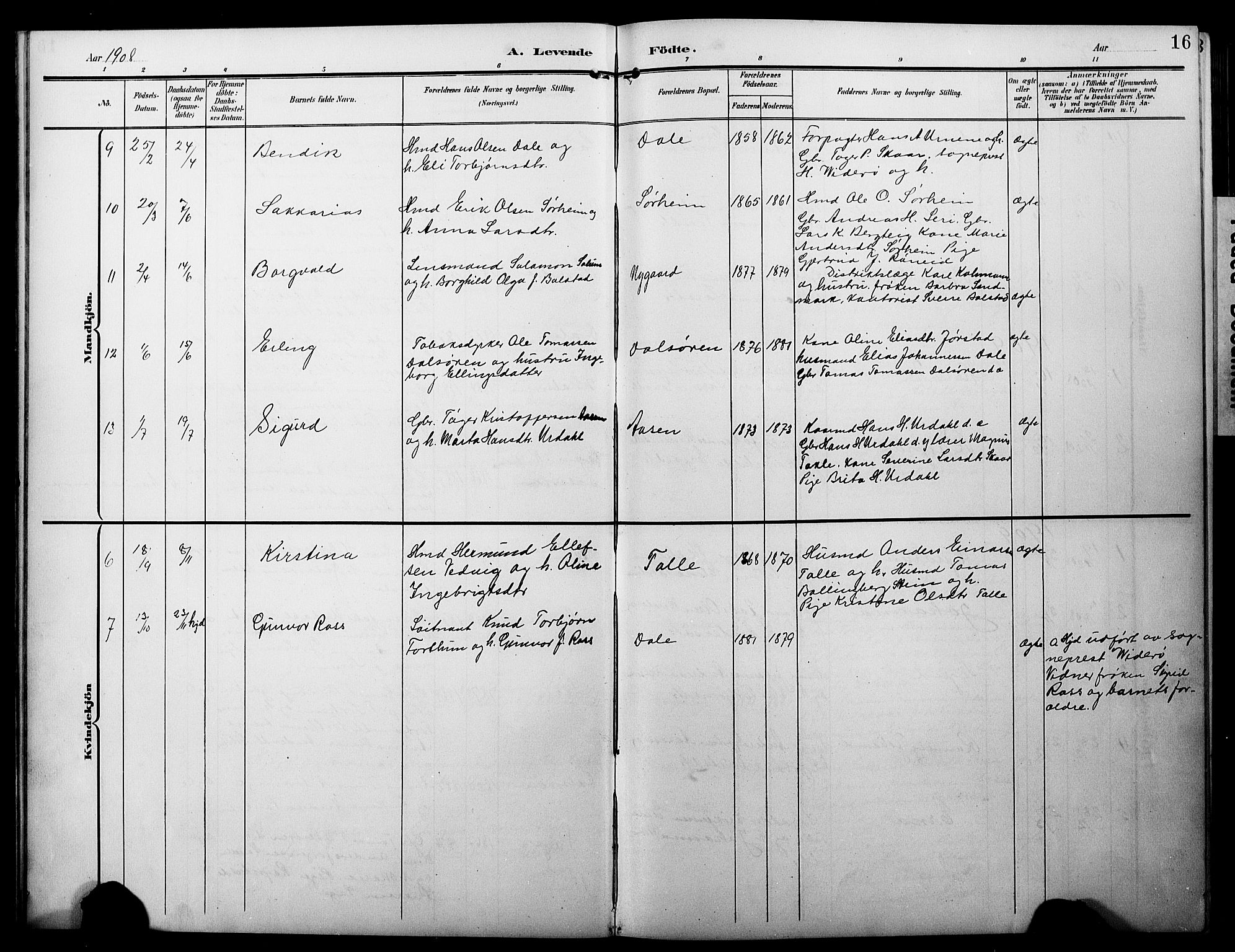 Luster sokneprestembete, AV/SAB-A-81101/H/Hab/Haba/L0001: Parish register (copy) no. A 1, 1903-1930, p. 16