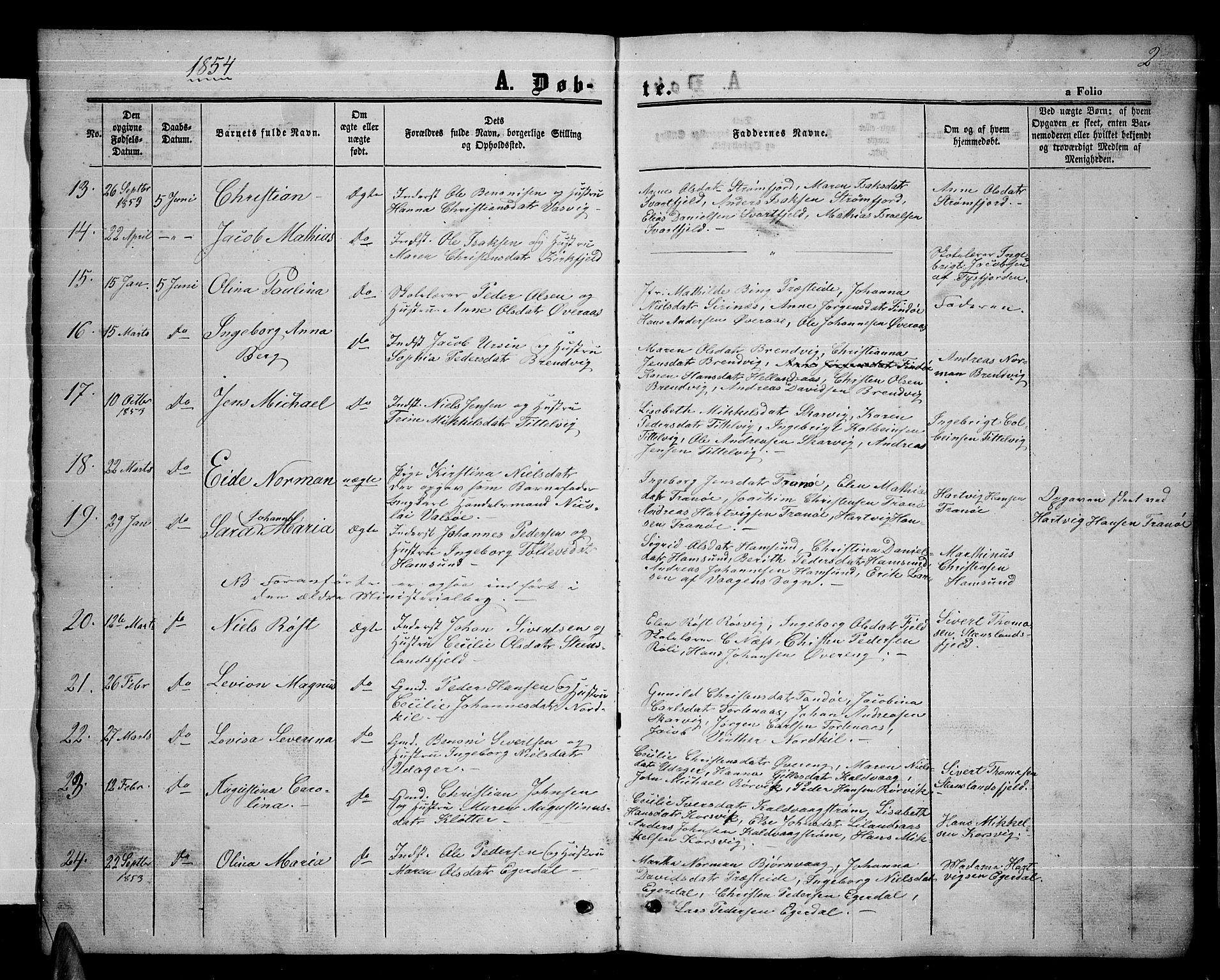 Ministerialprotokoller, klokkerbøker og fødselsregistre - Nordland, AV/SAT-A-1459/859/L0857: Parish register (copy) no. 859C03, 1854-1873, p. 2