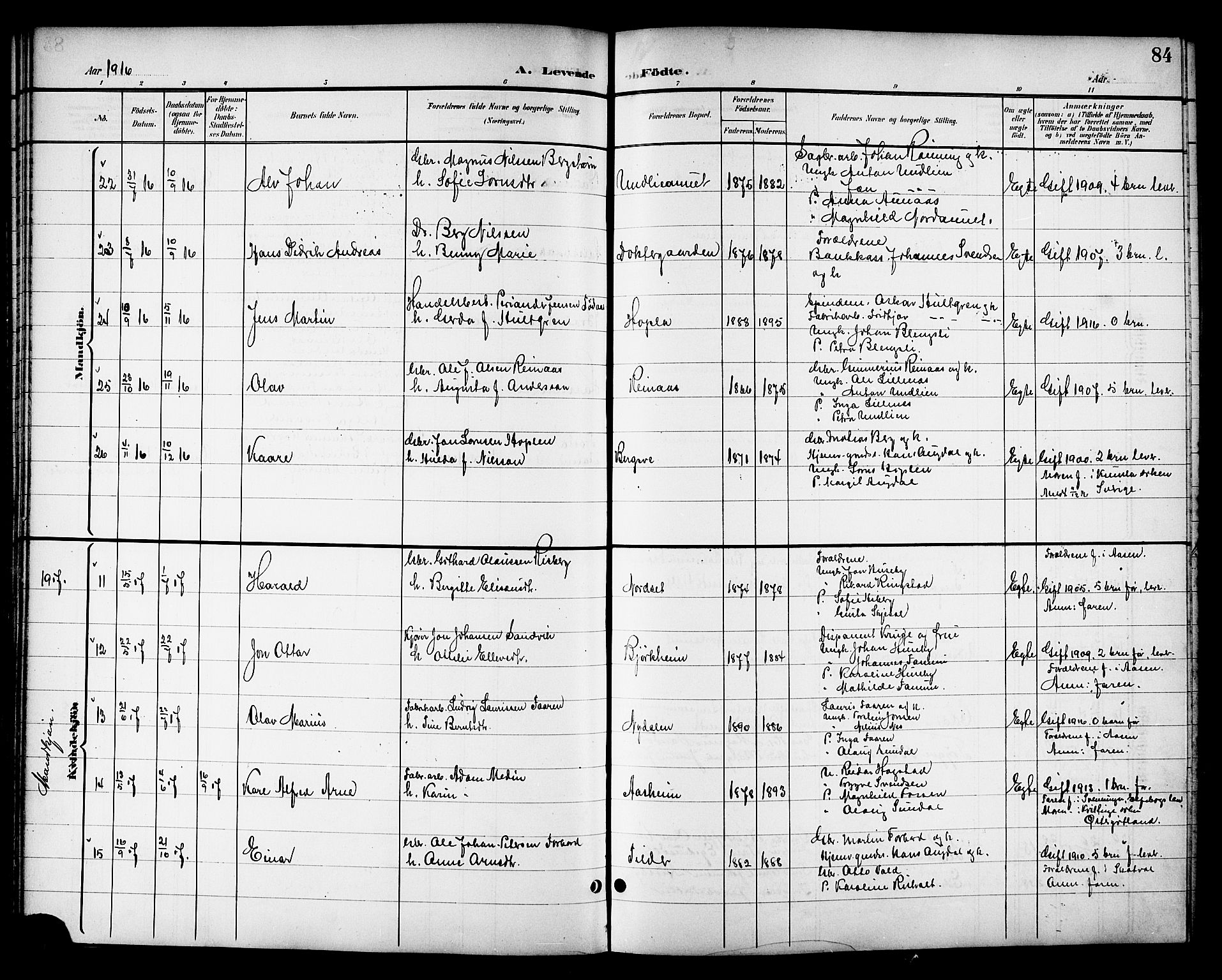 Ministerialprotokoller, klokkerbøker og fødselsregistre - Nord-Trøndelag, AV/SAT-A-1458/714/L0135: Parish register (copy) no. 714C04, 1899-1918, p. 84