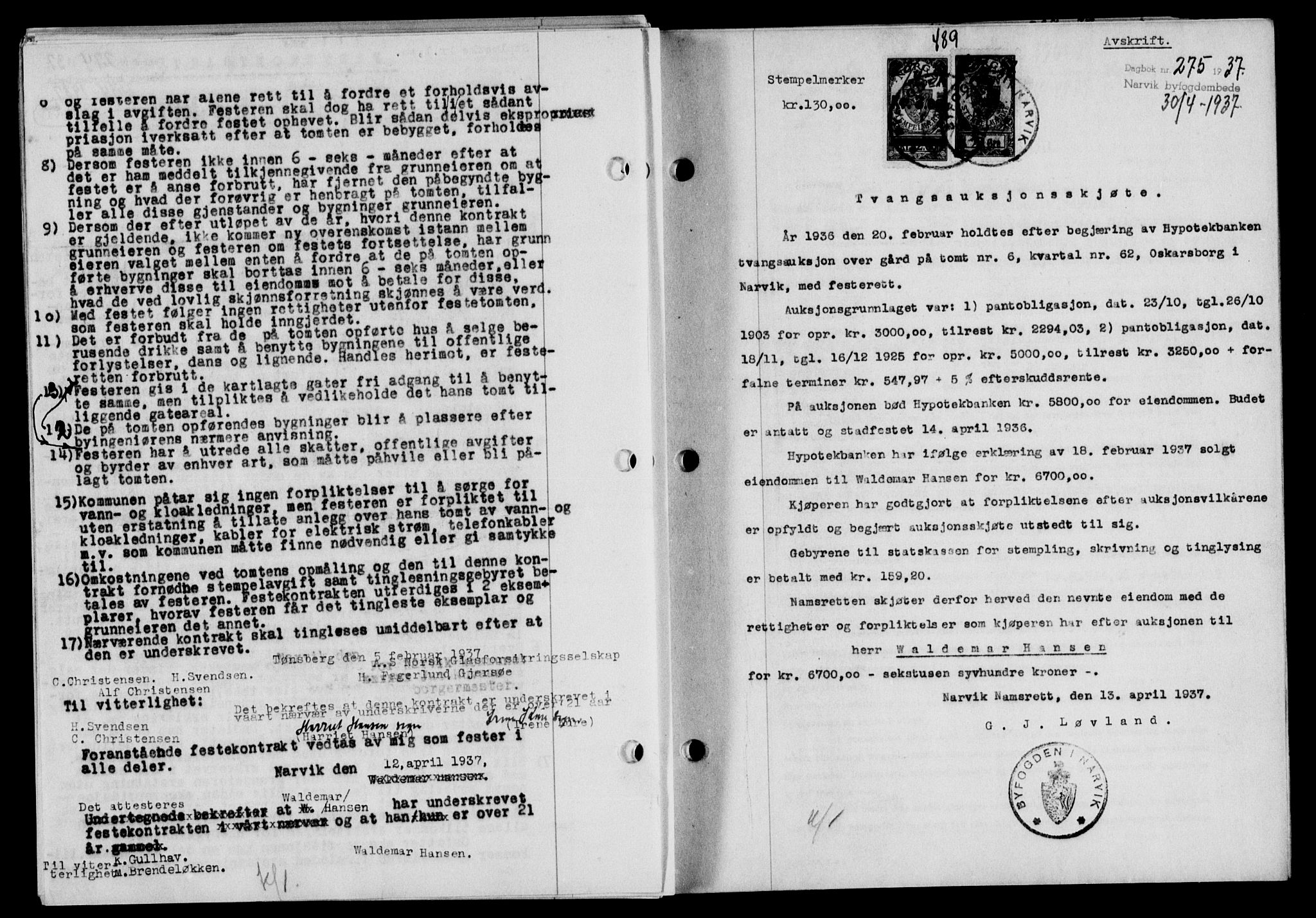 Narvik sorenskriveri, SAT/A-0002/1/2/2C/2Ca/L0011: Mortgage book no. 14, 1935-1937, Deed date: 30.04.1937