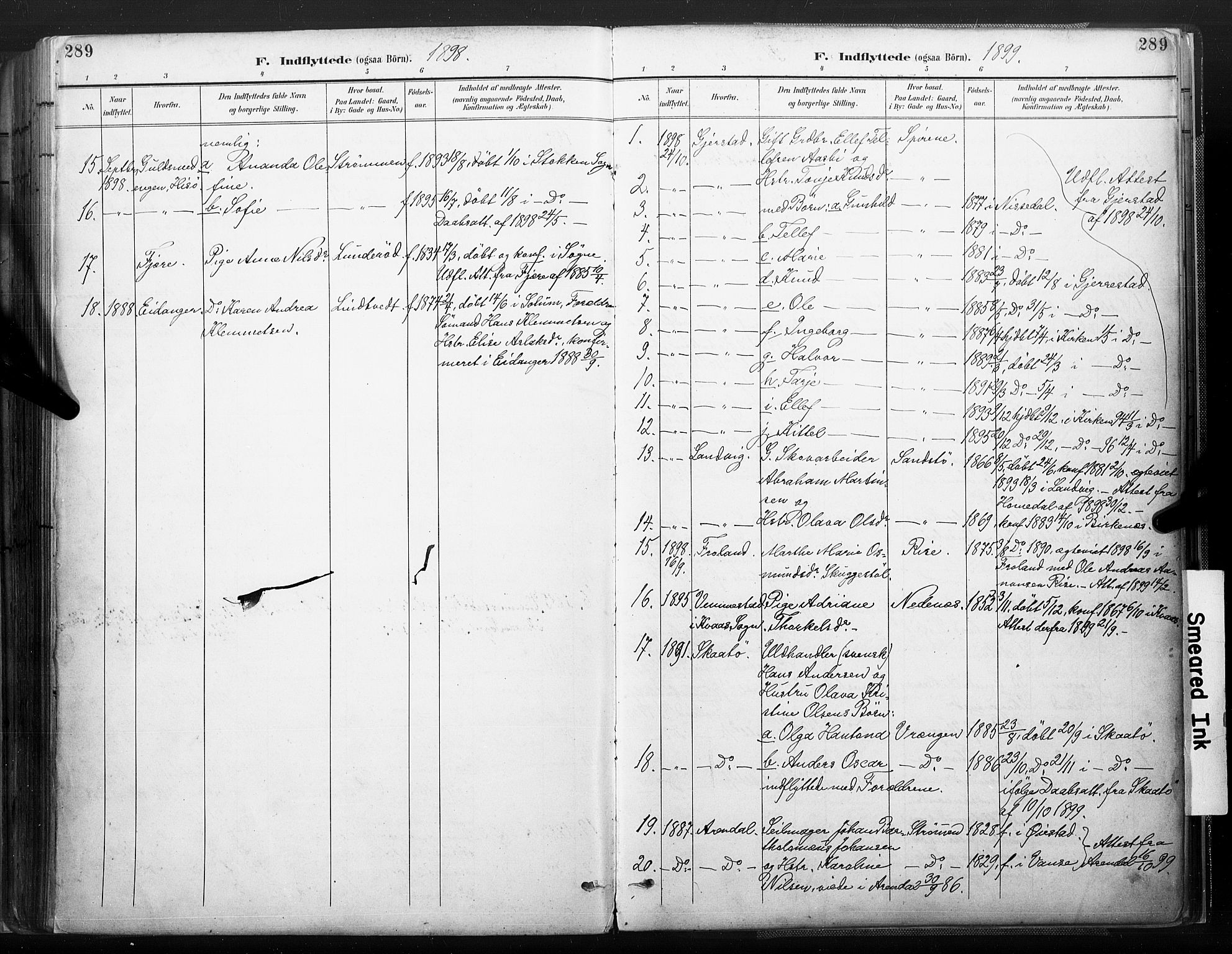 Øyestad sokneprestkontor, SAK/1111-0049/F/Fa/L0018: Parish register (official) no. A 18, 1897-1907, p. 289