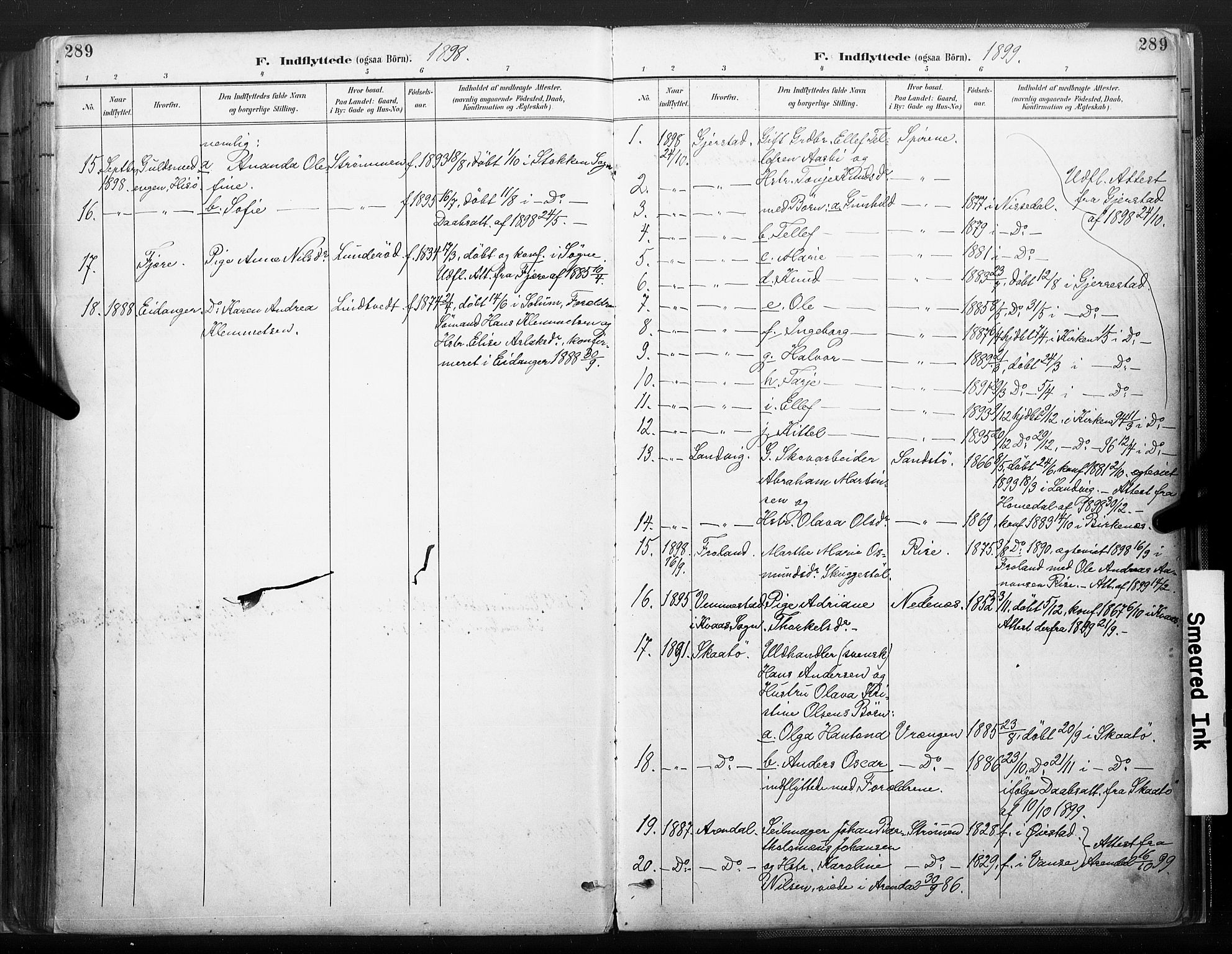 Øyestad sokneprestkontor, AV/SAK-1111-0049/F/Fa/L0018: Parish register (official) no. A 18, 1897-1907, p. 289