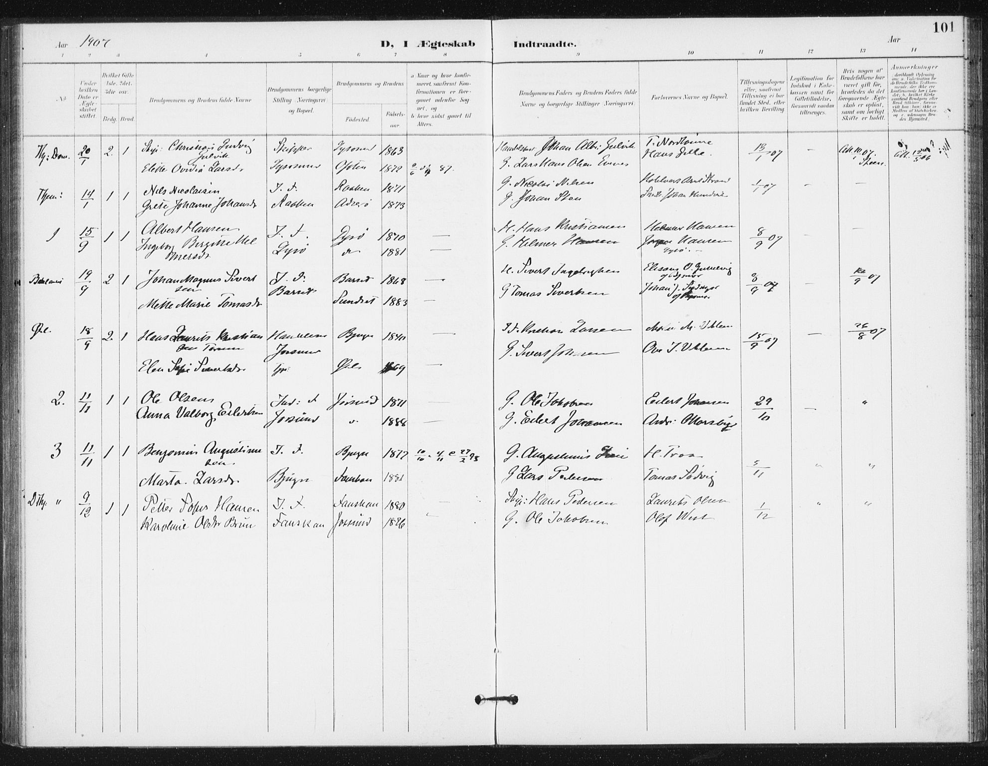 Ministerialprotokoller, klokkerbøker og fødselsregistre - Sør-Trøndelag, SAT/A-1456/654/L0664: Parish register (official) no. 654A02, 1895-1907, p. 101