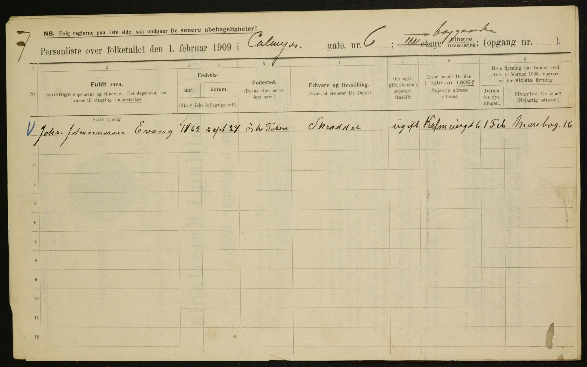 OBA, Municipal Census 1909 for Kristiania, 1909, p. 10227