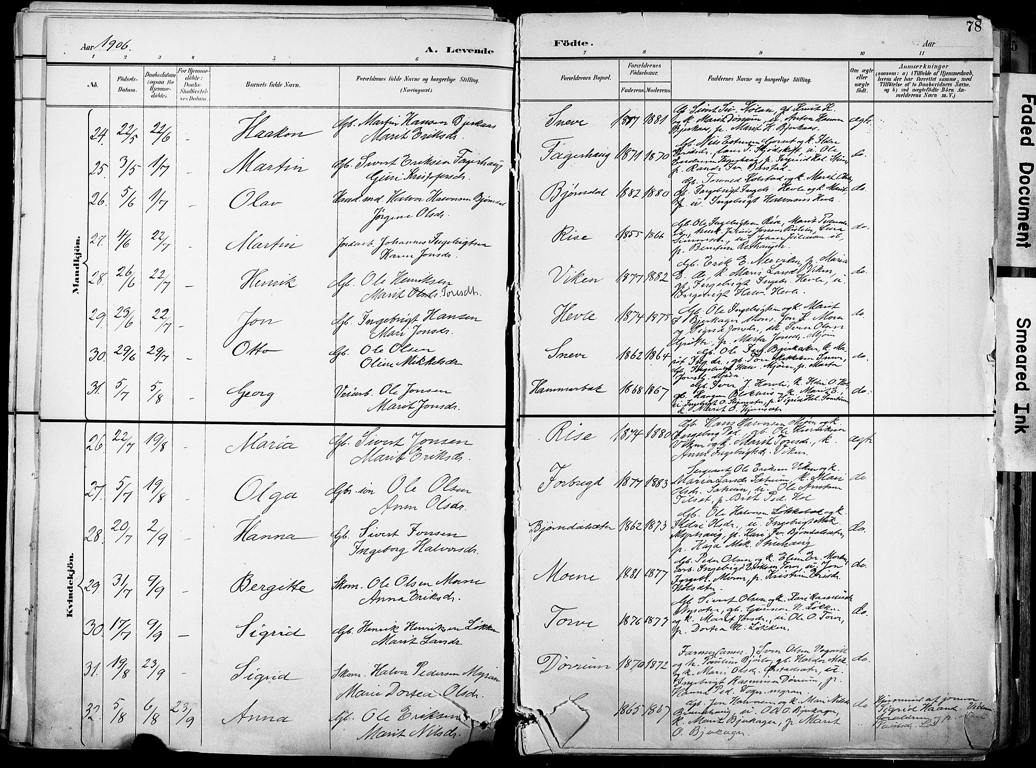 Ministerialprotokoller, klokkerbøker og fødselsregistre - Sør-Trøndelag, AV/SAT-A-1456/678/L0902: Parish register (official) no. 678A11, 1895-1911, p. 78