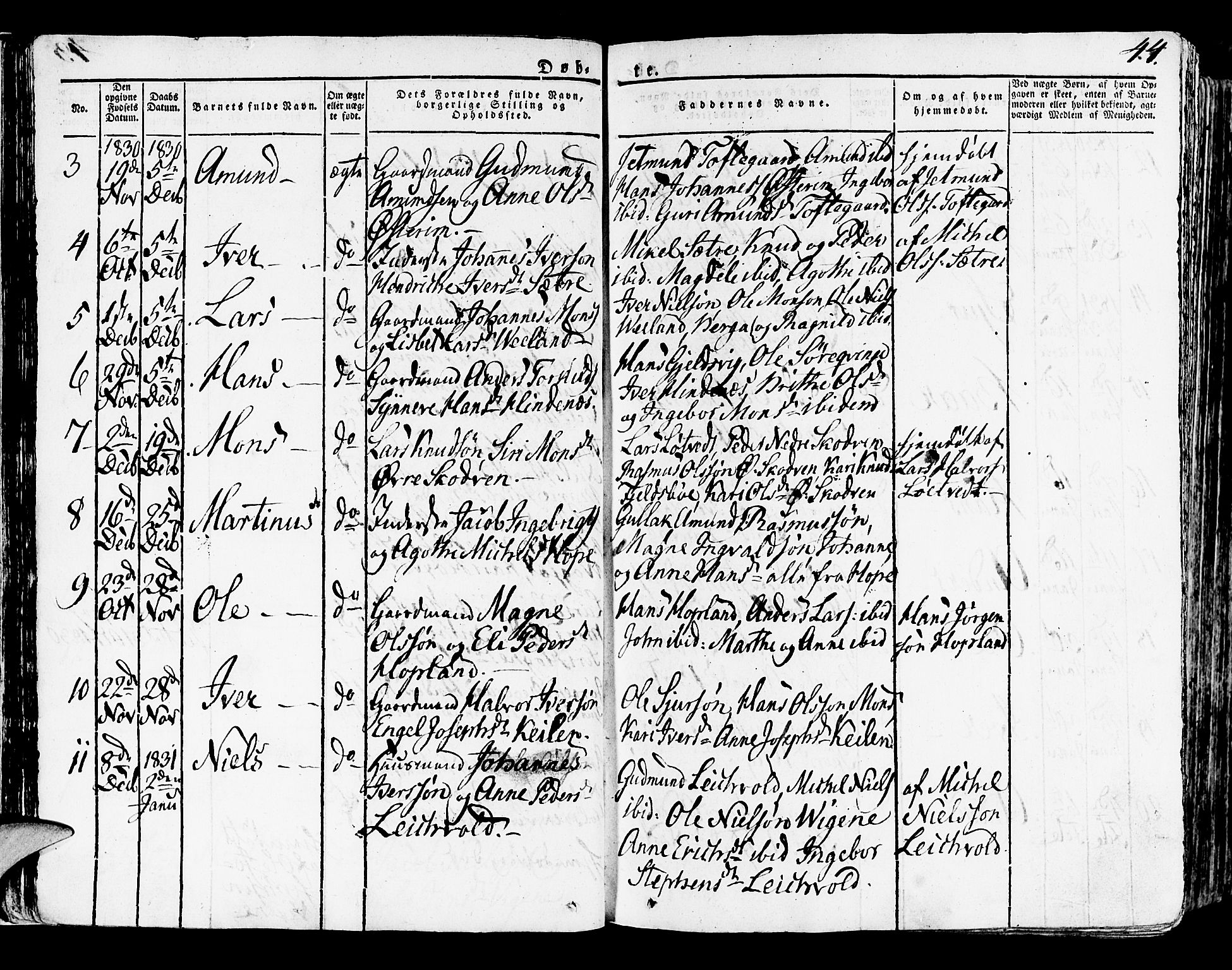 Lindås Sokneprestembete, SAB/A-76701/H/Haa: Parish register (official) no. A 8, 1823-1836, p. 44