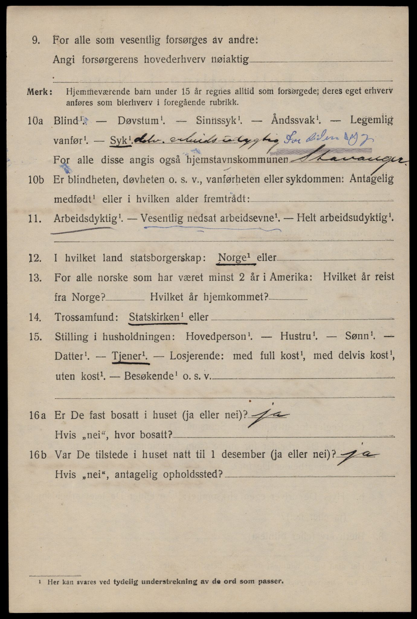 SAST, 1920 census for Stavanger, 1920, p. 43129