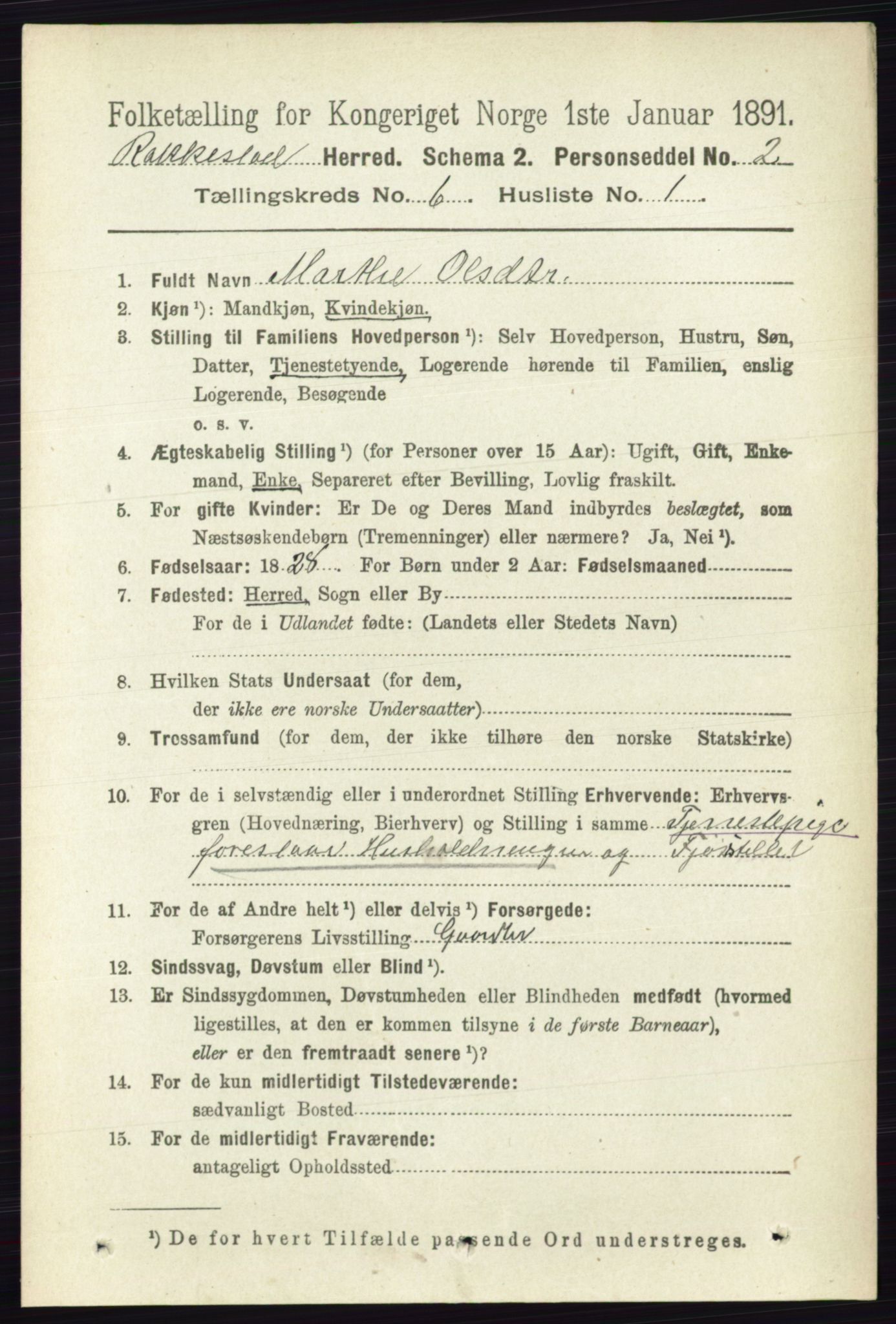 RA, 1891 census for 0128 Rakkestad, 1891, p. 2488