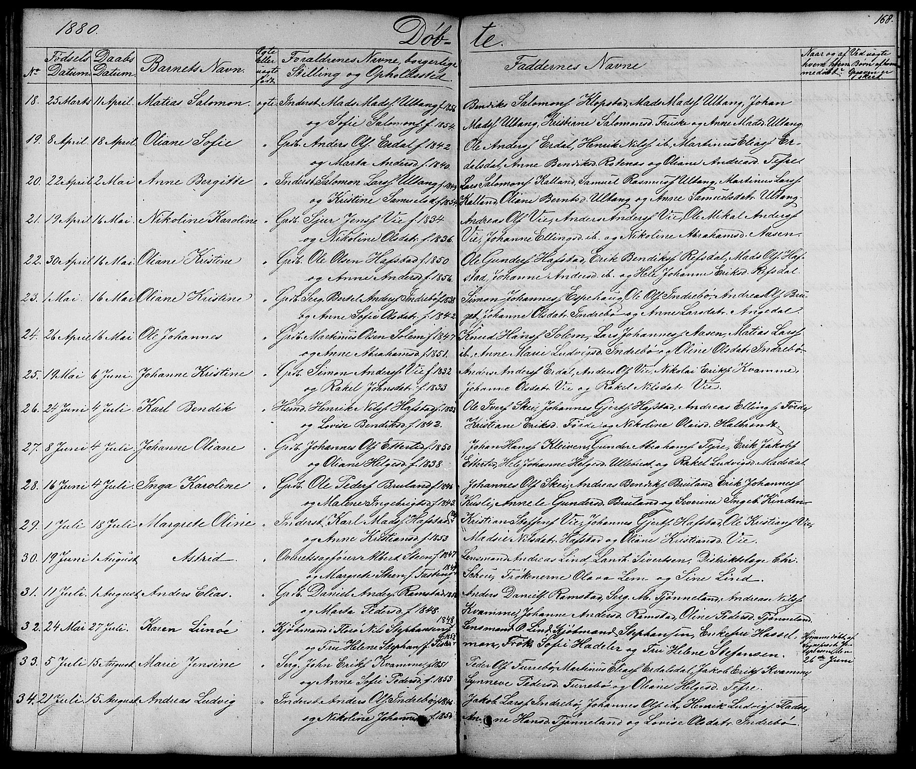 Førde sokneprestembete, SAB/A-79901/H/Hab/Haba/L0001: Parish register (copy) no. A 1, 1853-1880, p. 168