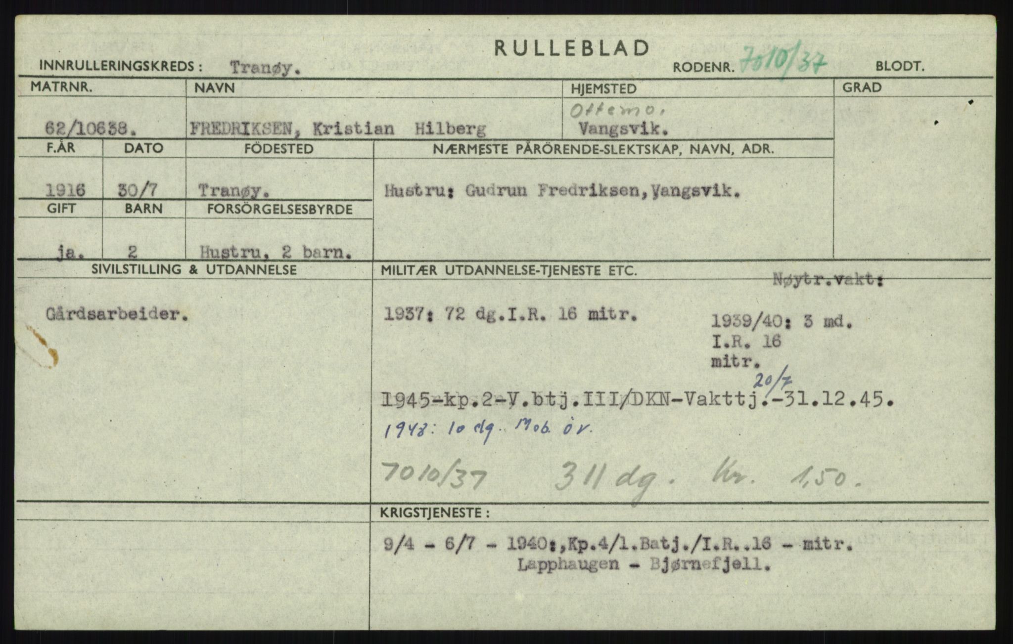 Forsvaret, Troms infanteriregiment nr. 16, AV/RA-RAFA-3146/P/Pa/L0021: Rulleblad for regimentets menige mannskaper, årsklasse 1937, 1937, p. 185