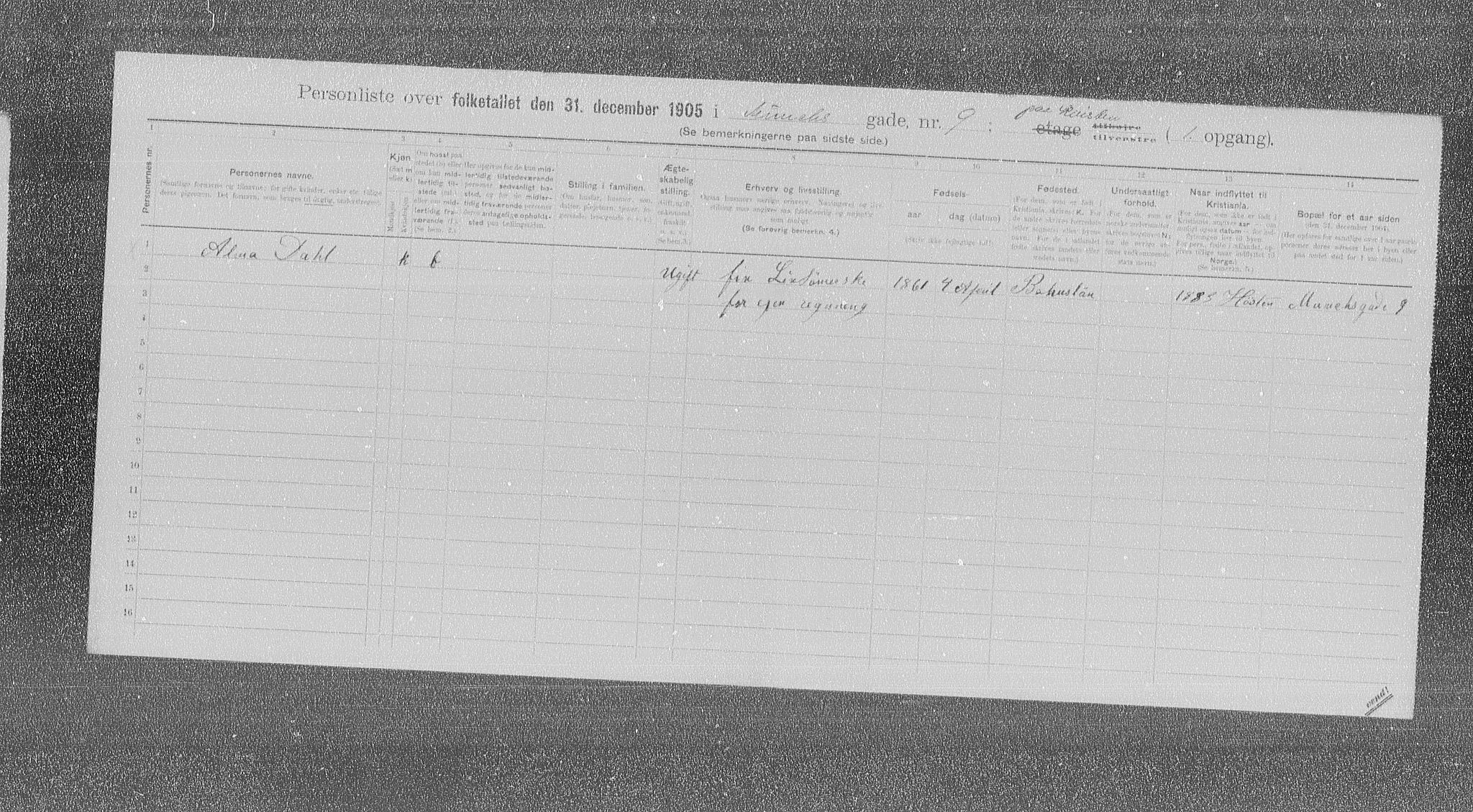 OBA, Municipal Census 1905 for Kristiania, 1905, p. 35016