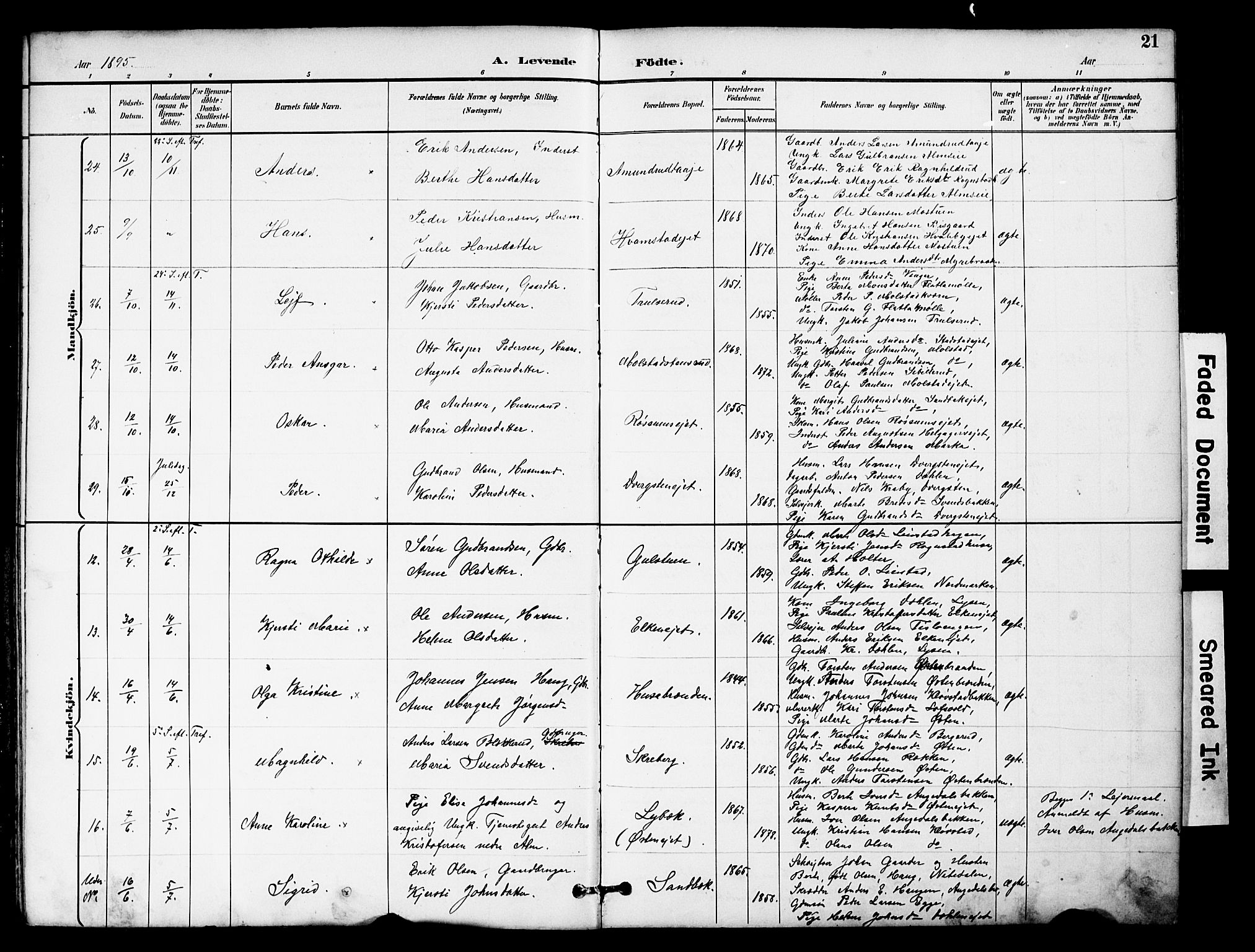 Brandbu prestekontor, AV/SAH-PREST-114/H/Ha/Hab/L0006: Parish register (copy) no. 6, 1893-1902, p. 21
