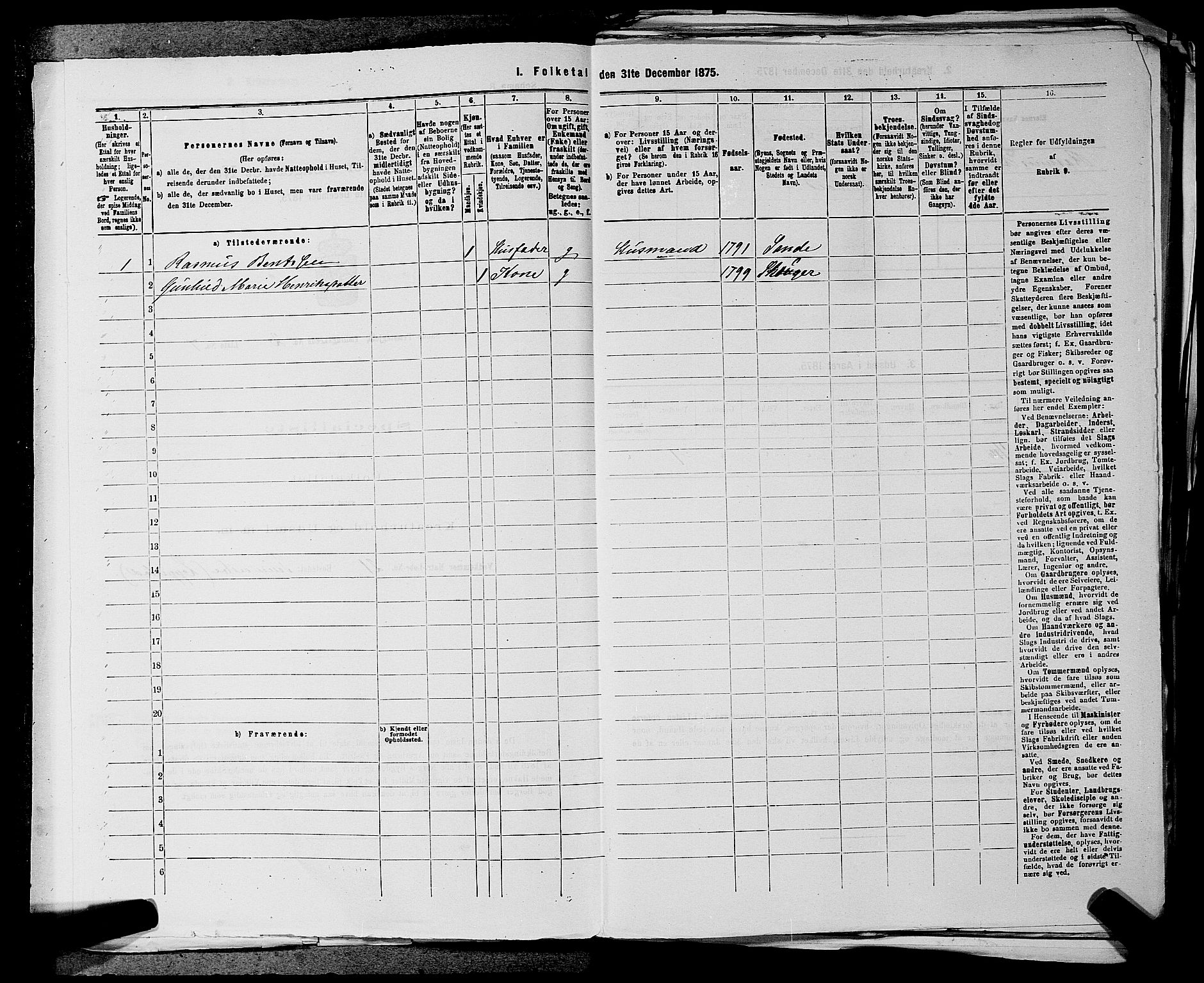 SAKO, 1875 census for 0713P Sande, 1875, p. 281