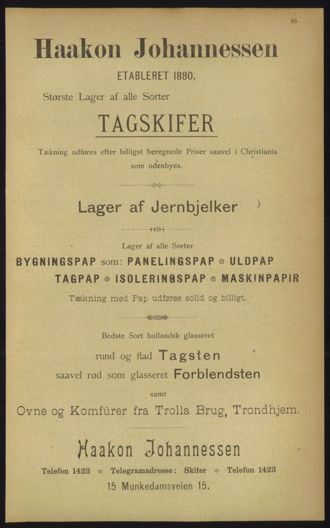 Kristiania/Oslo adressebok, PUBL/-, 1906, p. 85