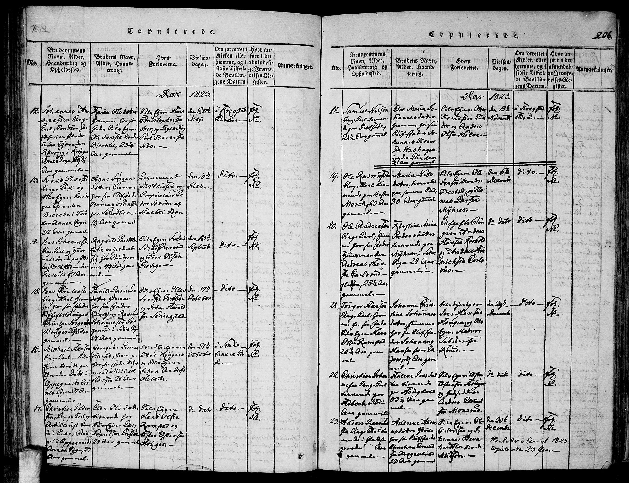 Kråkstad prestekontor Kirkebøker, SAO/A-10125a/F/Fa/L0003: Parish register (official) no. I 3, 1813-1824, p. 206