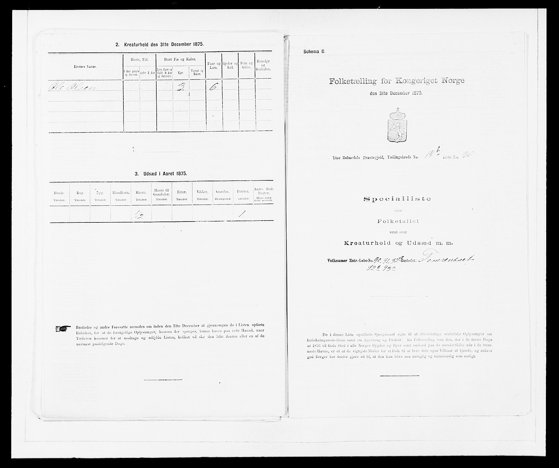 SAB, 1875 census for 1429P Ytre Holmedal, 1875, p. 1019