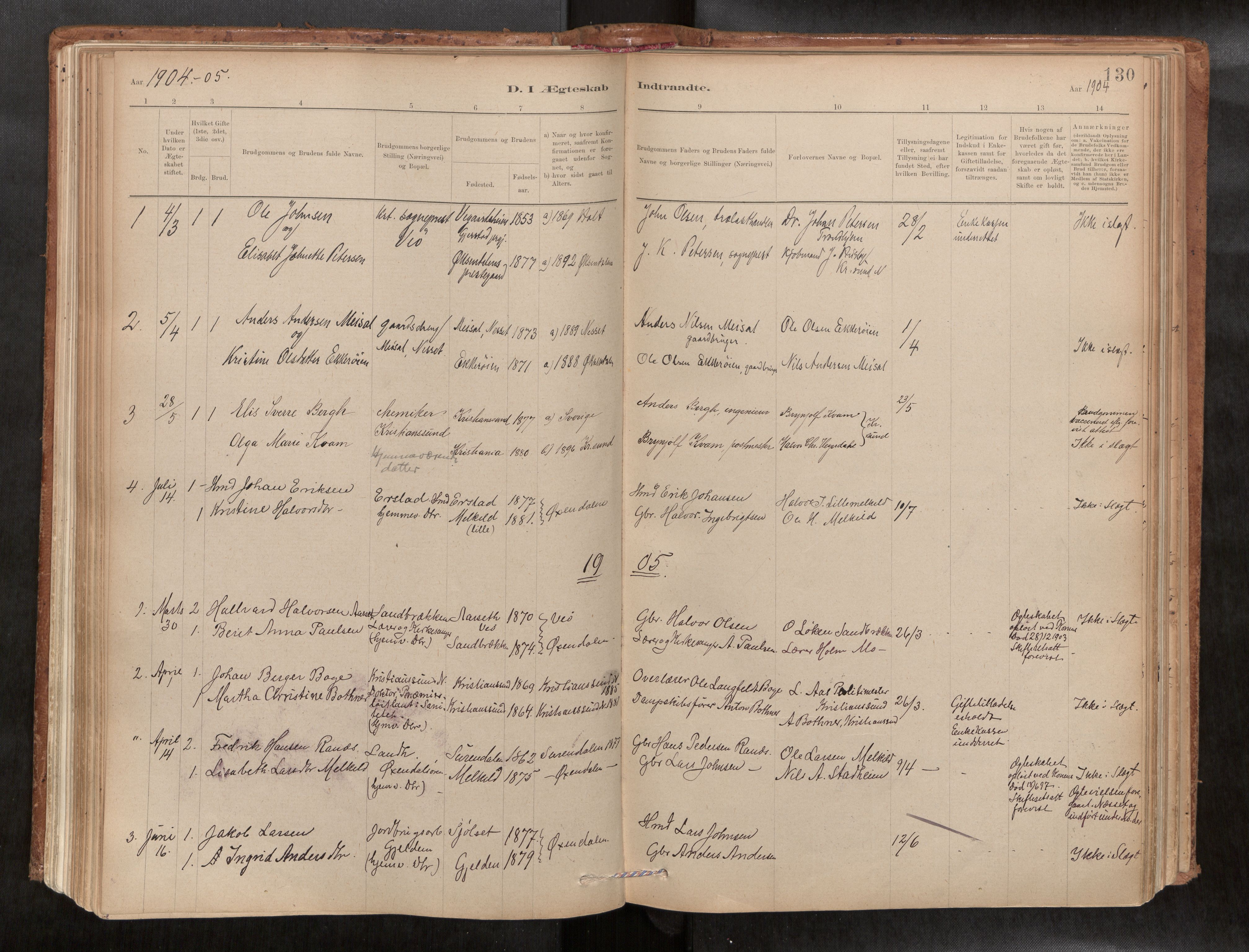 Ministerialprotokoller, klokkerbøker og fødselsregistre - Møre og Romsdal, AV/SAT-A-1454/588/L1006: Parish register (official) no. 588A03, 1886-1912, p. 130
