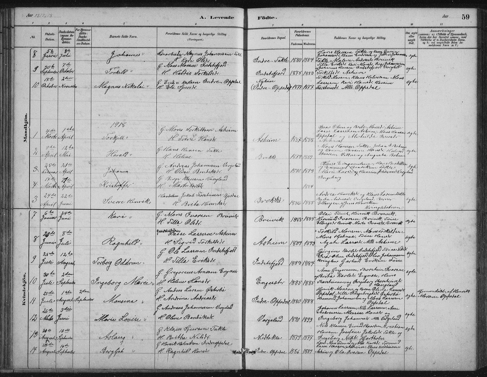 Gulen sokneprestembete, AV/SAB-A-80201/H/Hab/Habc/L0002: Parish register (copy) no. C 2, 1880-1938, p. 59