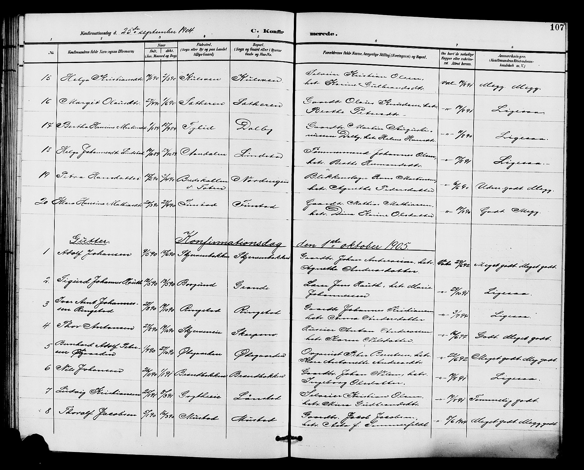 Vardal prestekontor, SAH/PREST-100/H/Ha/Hab/L0011: Parish register (copy) no. 11, 1899-1913, p. 107