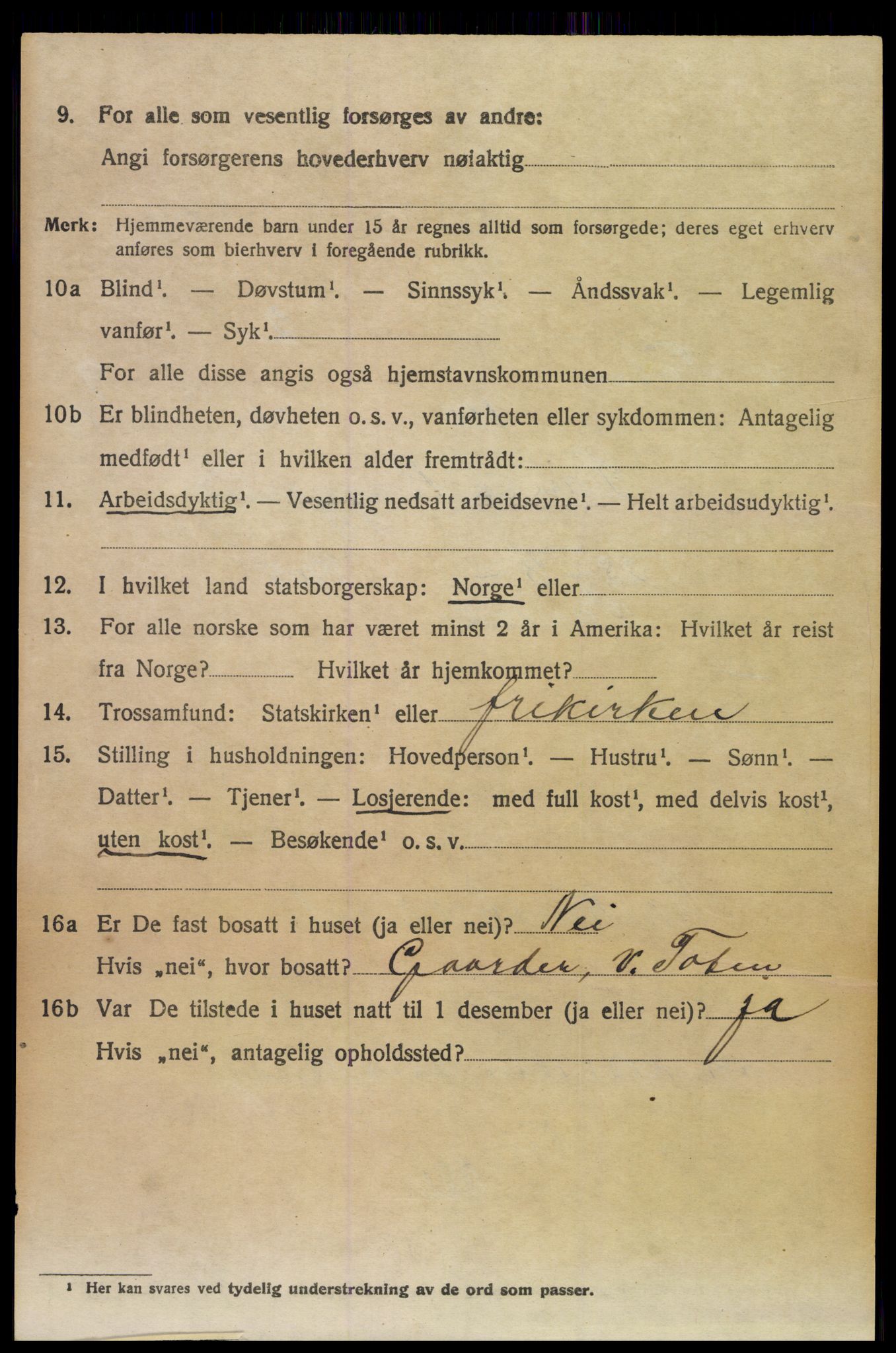 SAH, 1920 census for Vestre Toten, 1920, p. 12995