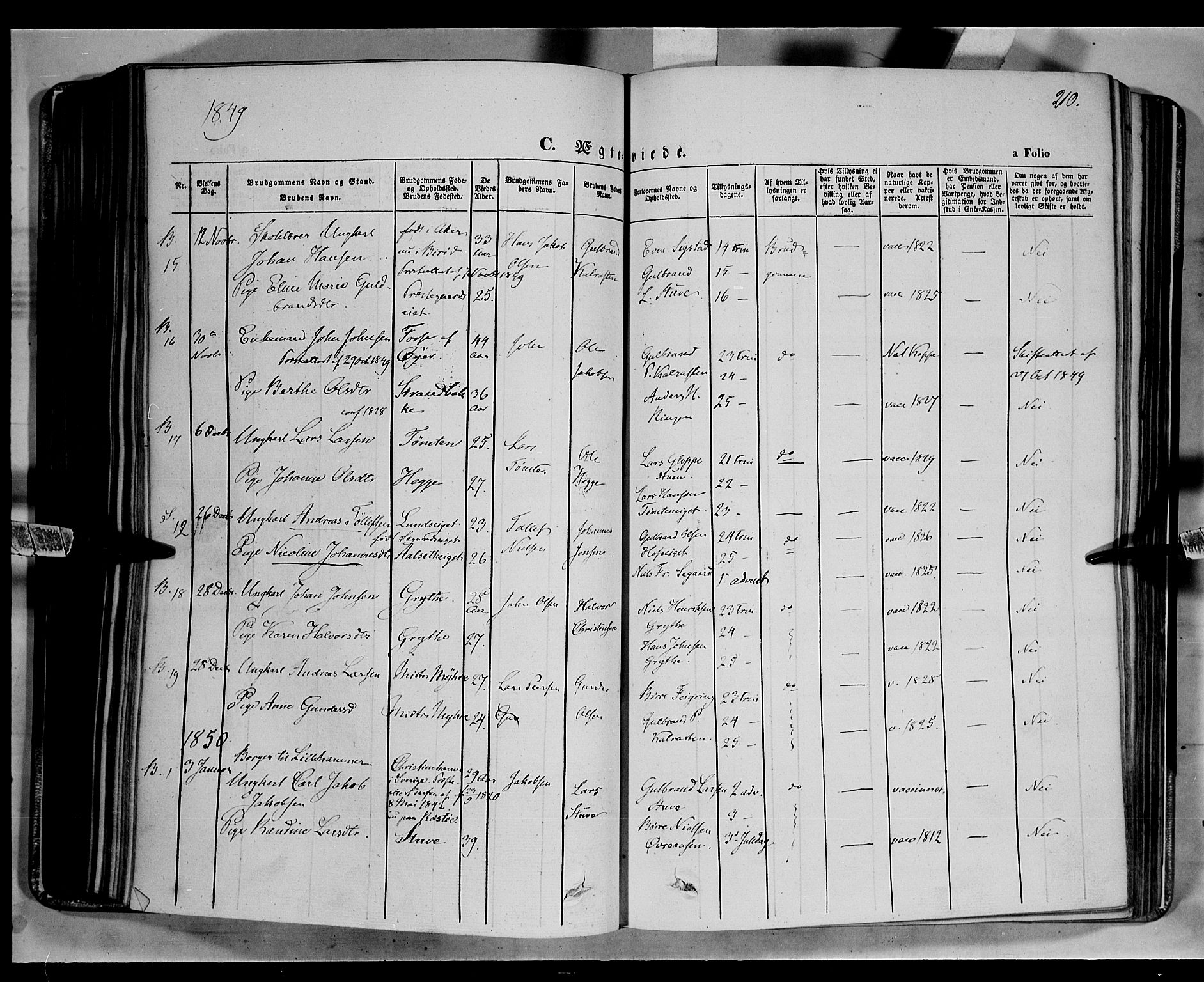 Biri prestekontor, SAH/PREST-096/H/Ha/Haa/L0005: Parish register (official) no. 5, 1843-1854, p. 210