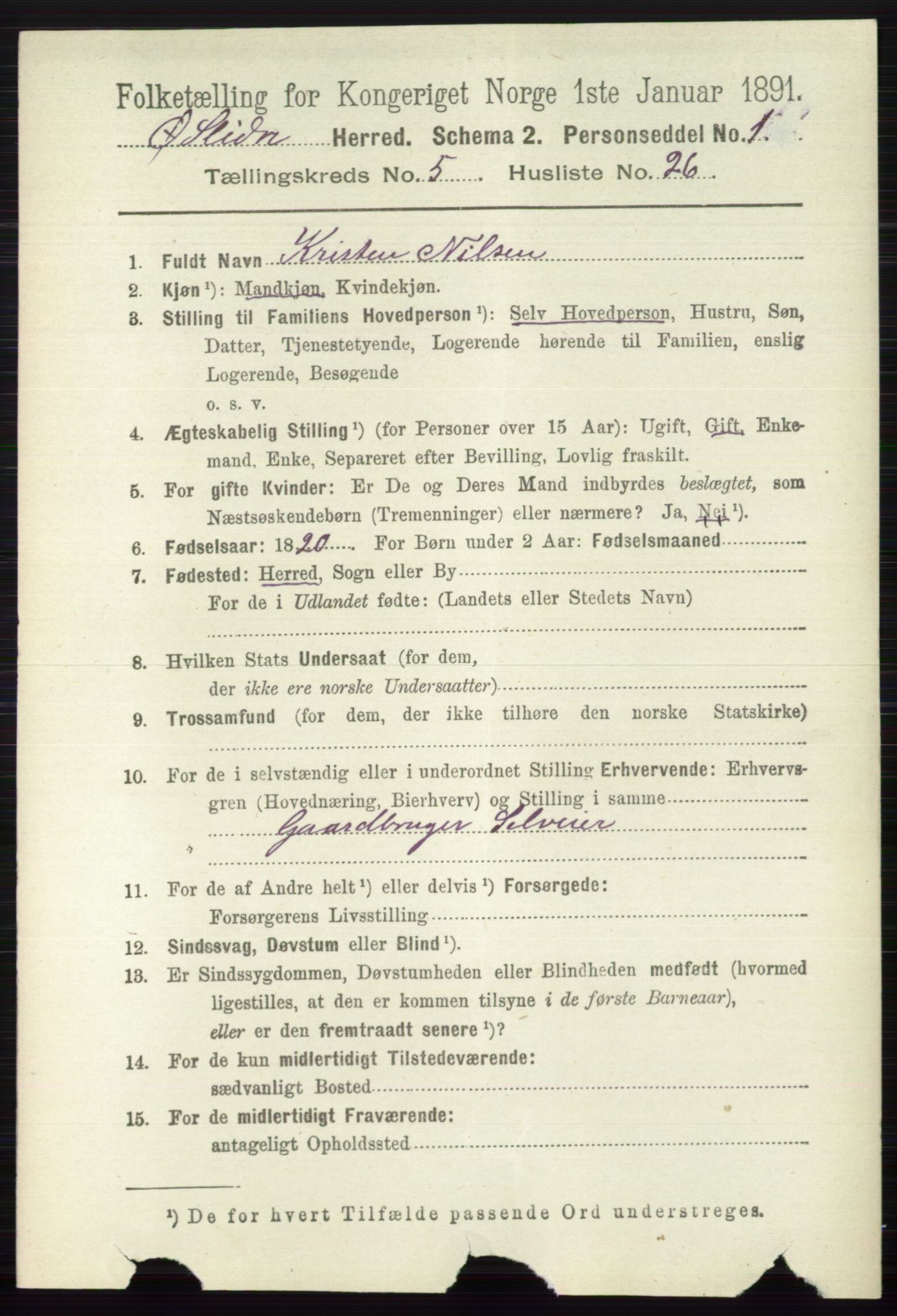 RA, 1891 census for 0544 Øystre Slidre, 1891, p. 1731