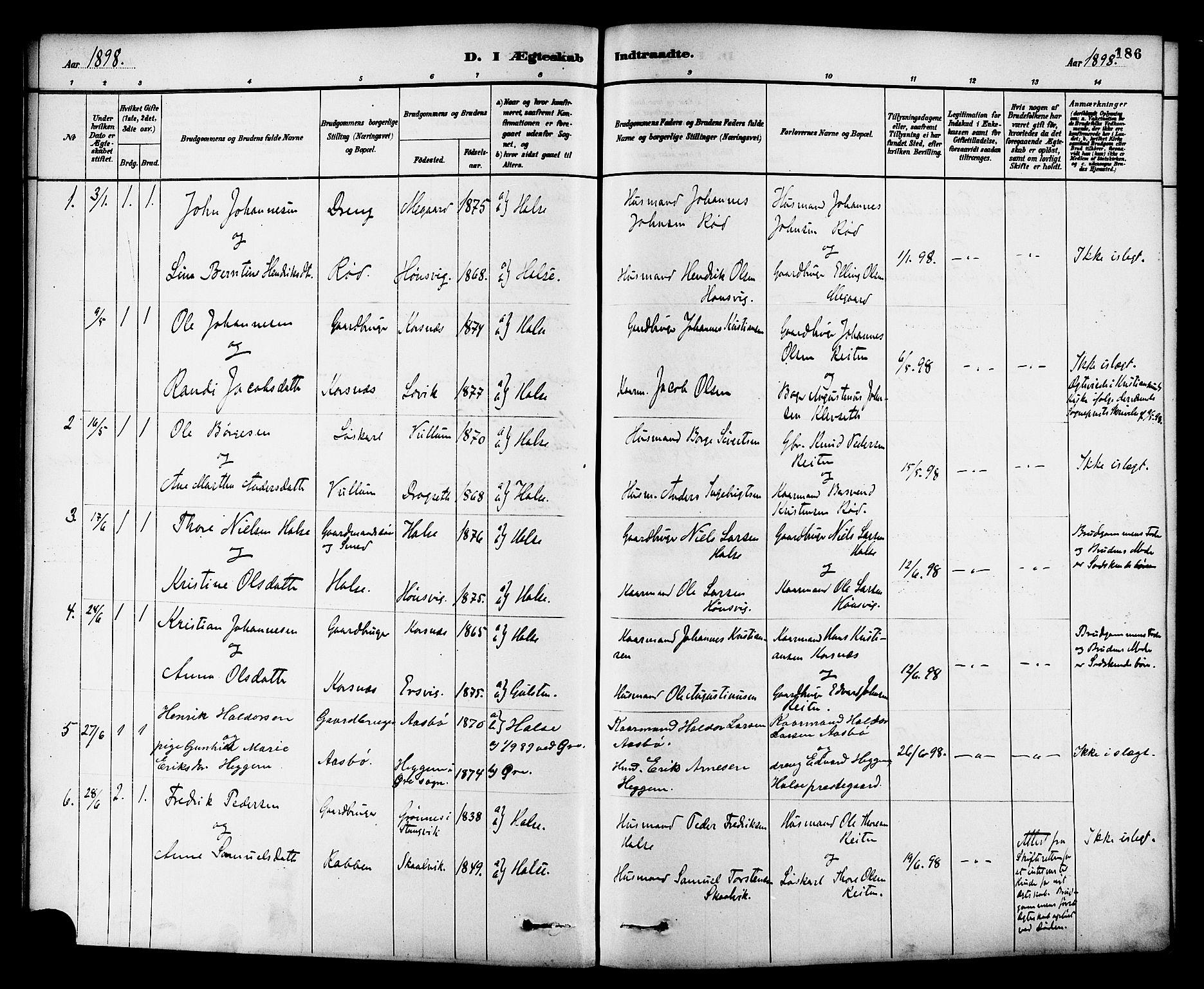 Ministerialprotokoller, klokkerbøker og fødselsregistre - Møre og Romsdal, SAT/A-1454/576/L0885: Parish register (official) no. 576A03, 1880-1898, p. 186