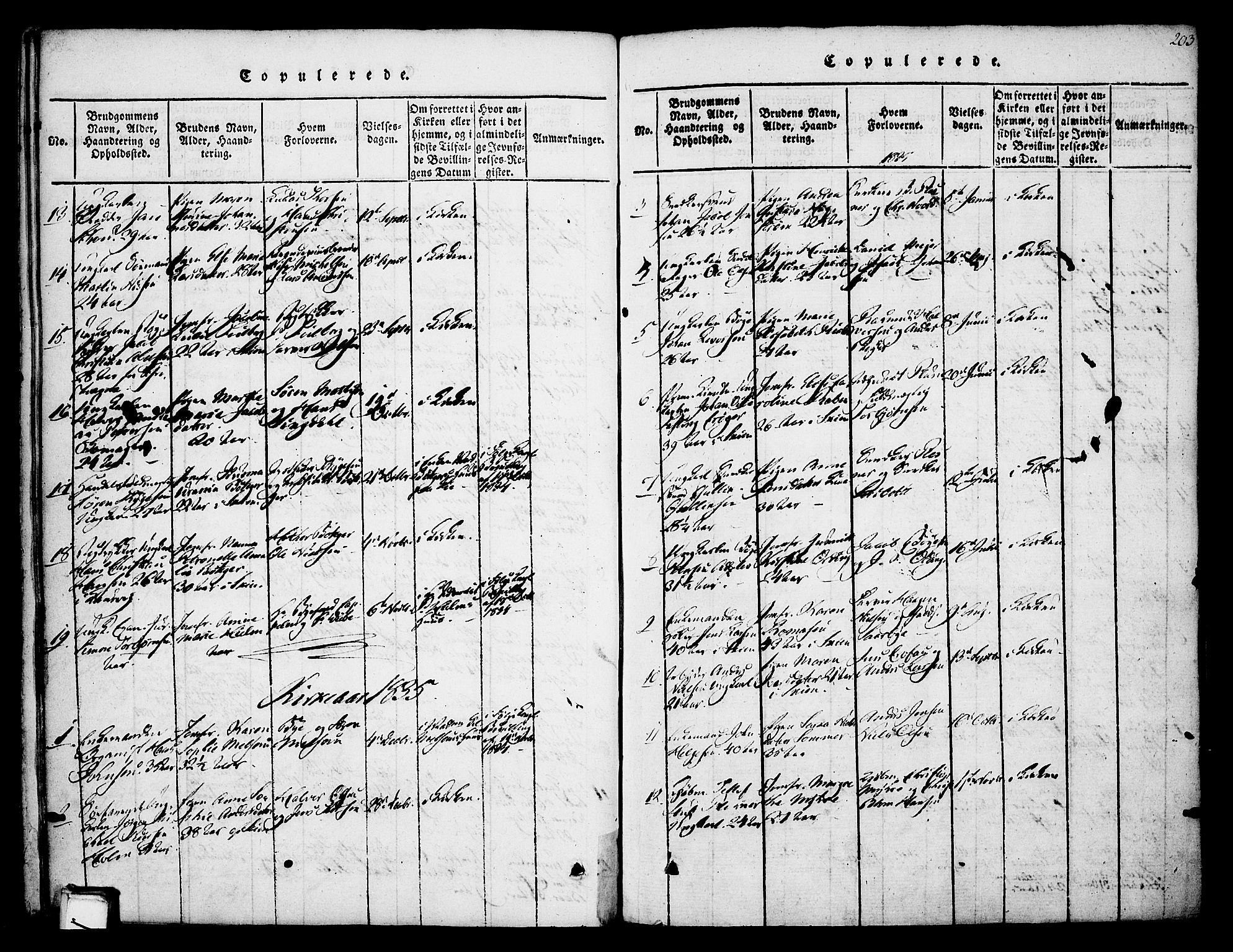 Skien kirkebøker, SAKO/A-302/F/Fa/L0005: Parish register (official) no. 5, 1814-1843, p. 203
