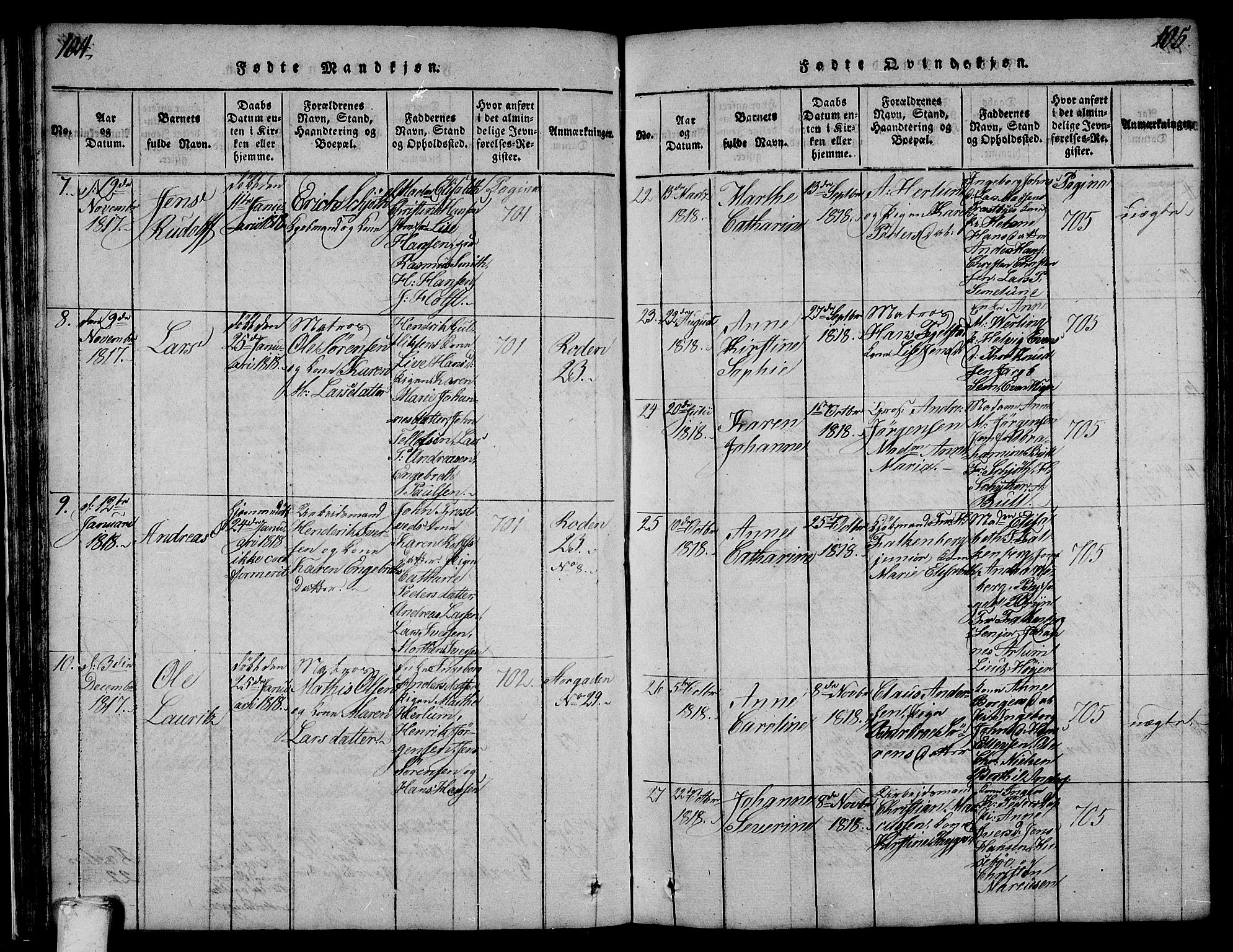 Larvik kirkebøker, AV/SAKO-A-352/F/Fa/L0001: Parish register (official) no. I 1, 1814-1825, p. 104-105