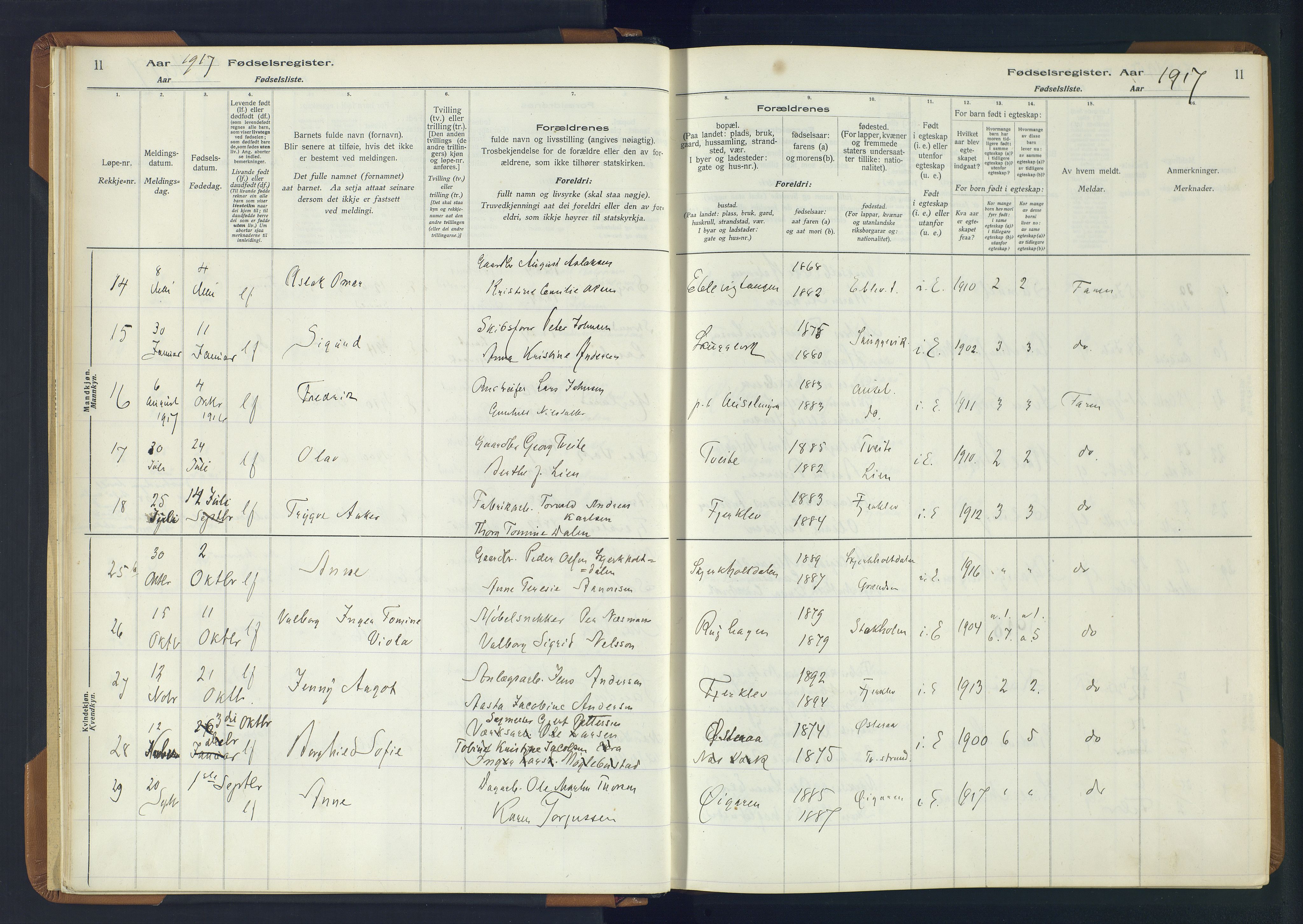 Holt sokneprestkontor, AV/SAK-1111-0021/J/Ja/L0001: Birth register no. II.4.1, 1916-1946, p. 11