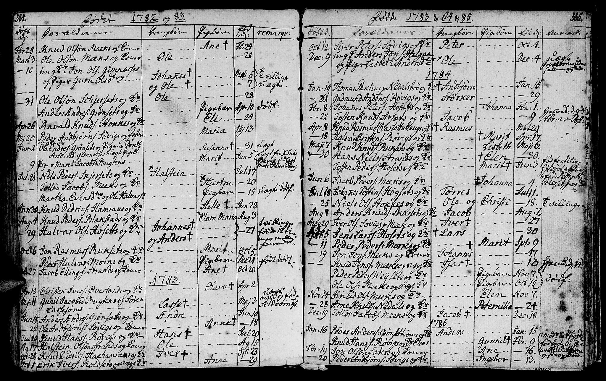 Ministerialprotokoller, klokkerbøker og fødselsregistre - Møre og Romsdal, AV/SAT-A-1454/568/L0799: Parish register (official) no. 568A08, 1780-1819, p. 384-385