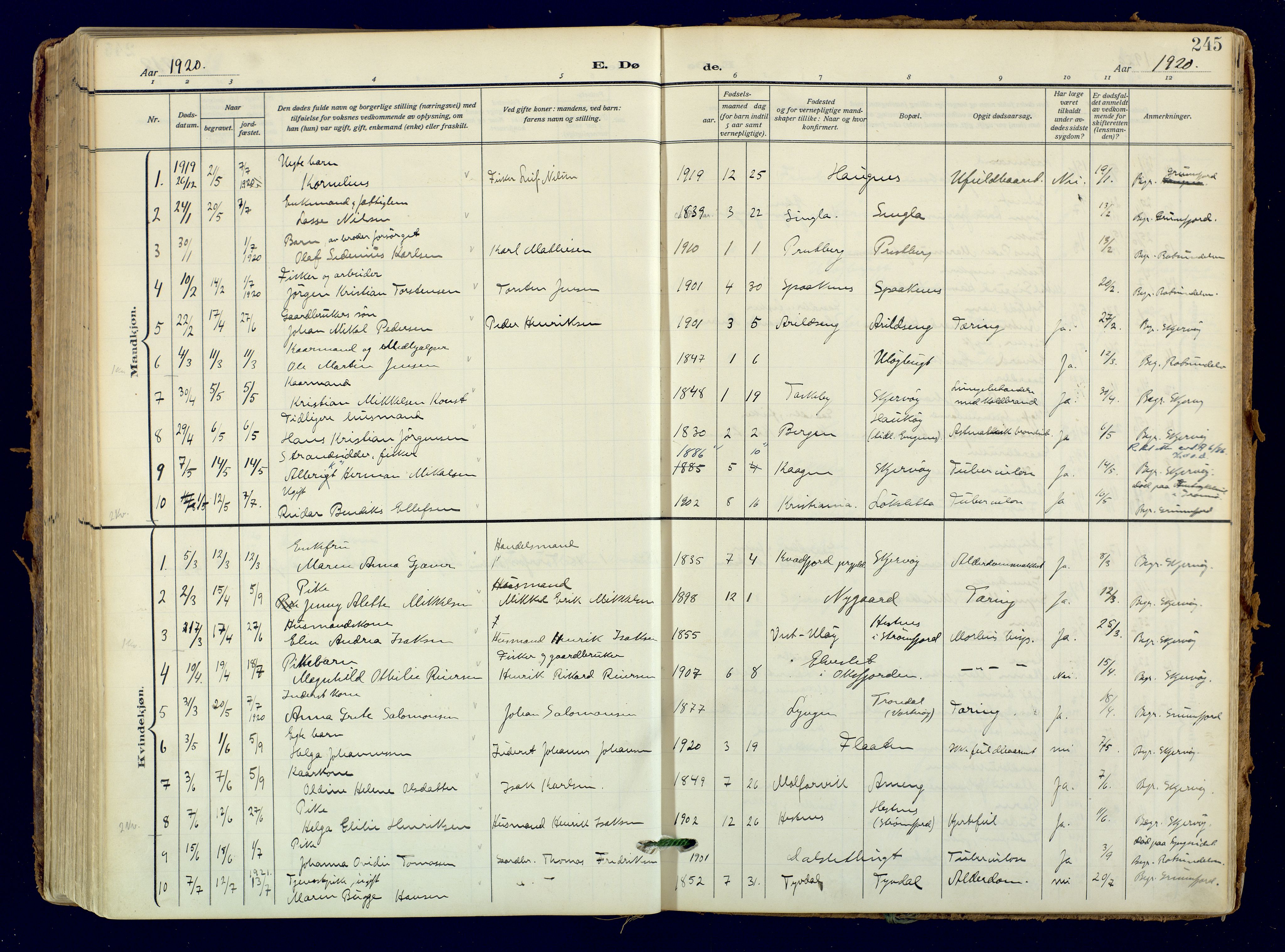 Skjervøy sokneprestkontor, SATØ/S-1300/H/Ha/Haa: Parish register (official) no. 18, 1910-1926, p. 245