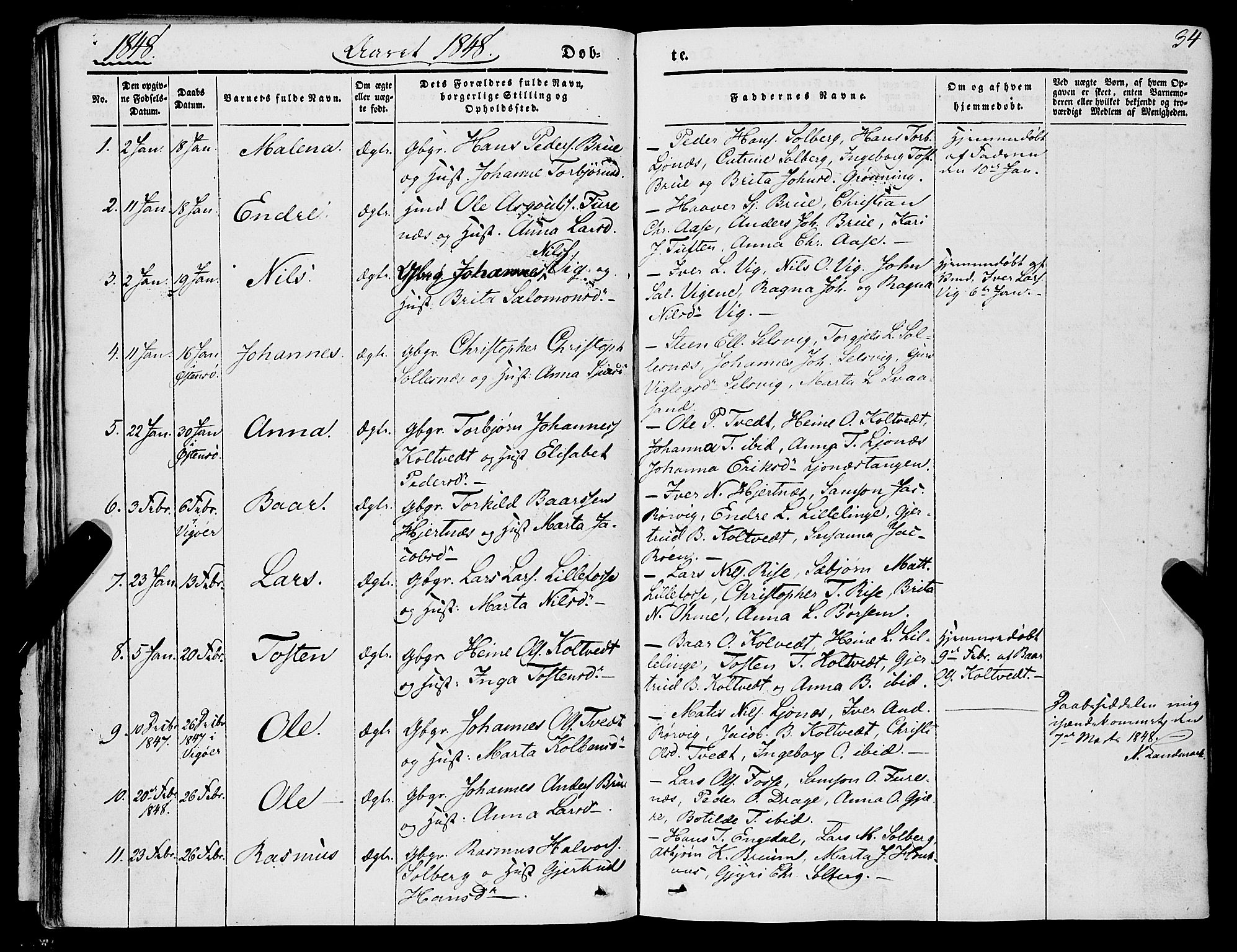 Strandebarm sokneprestembete, AV/SAB-A-78401/H/Haa: Parish register (official) no. A 7, 1844-1872, p. 34