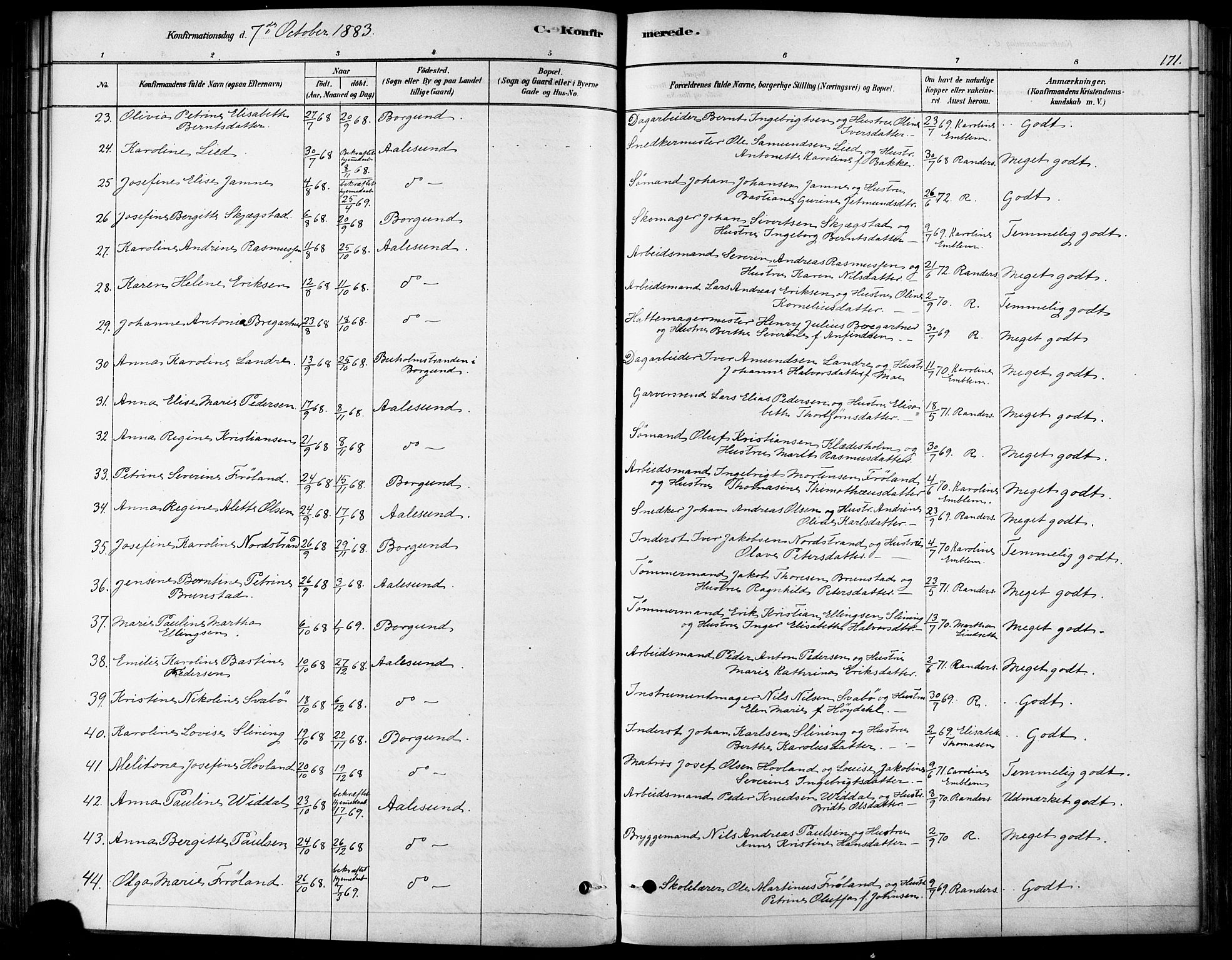 Ministerialprotokoller, klokkerbøker og fødselsregistre - Møre og Romsdal, AV/SAT-A-1454/529/L0454: Parish register (official) no. 529A04, 1878-1885, p. 171